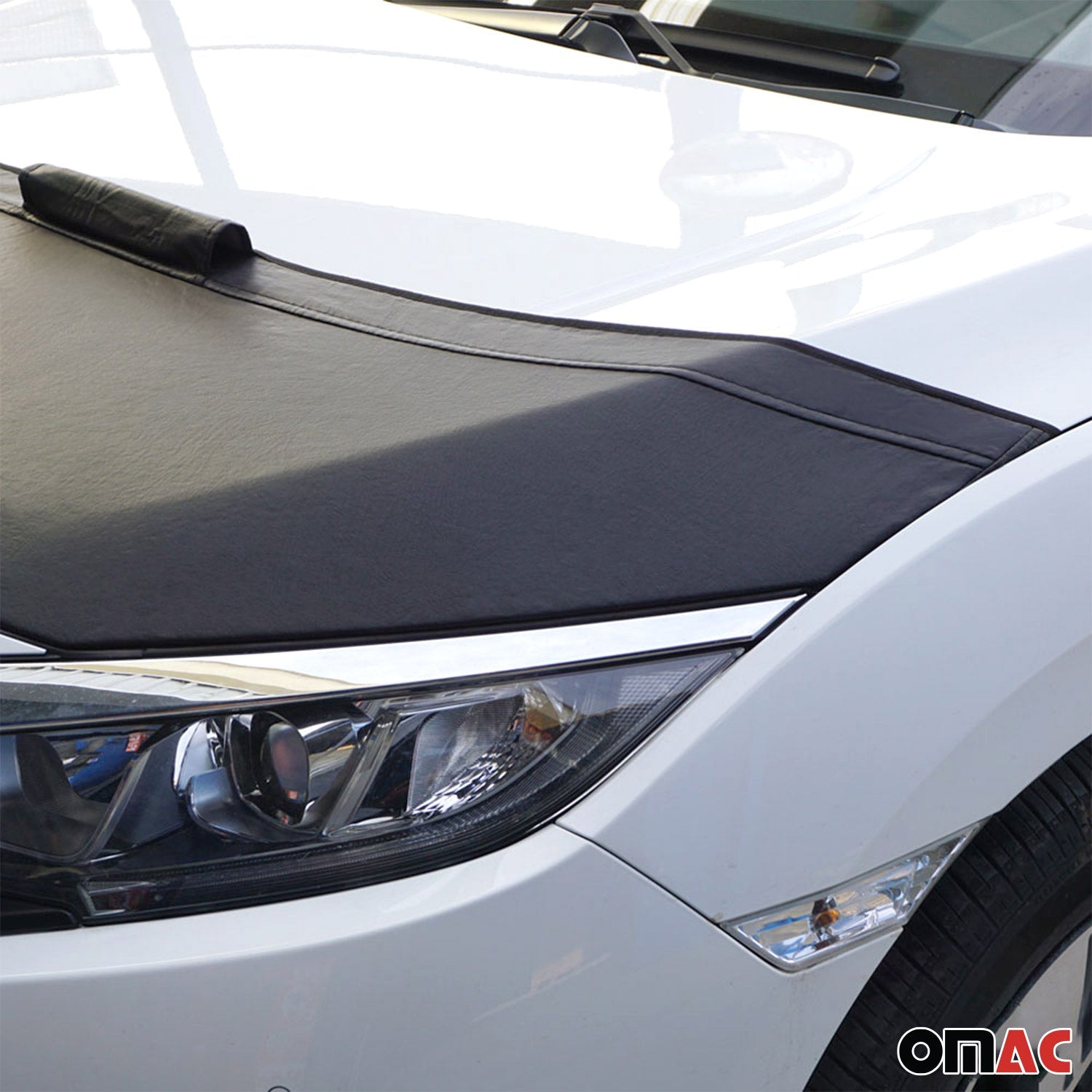 OMAC USA 2015-2020 Chevrolet Tahoe Car Bonnet Mask Hood Bra Black 1 Pc, angled view