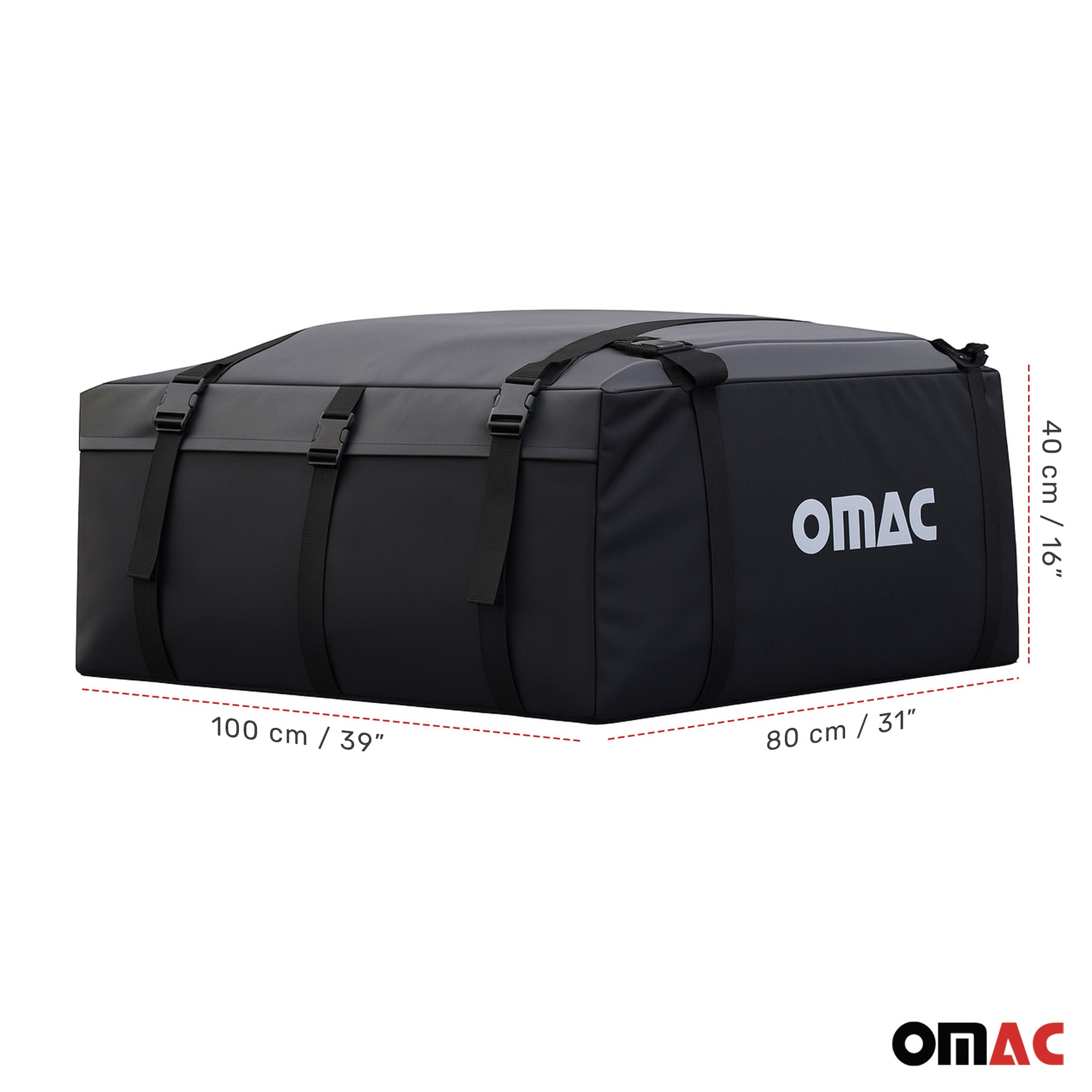 OMAC USA Roof Cargo Bag 17.6 Cubic Feet Black, angled view