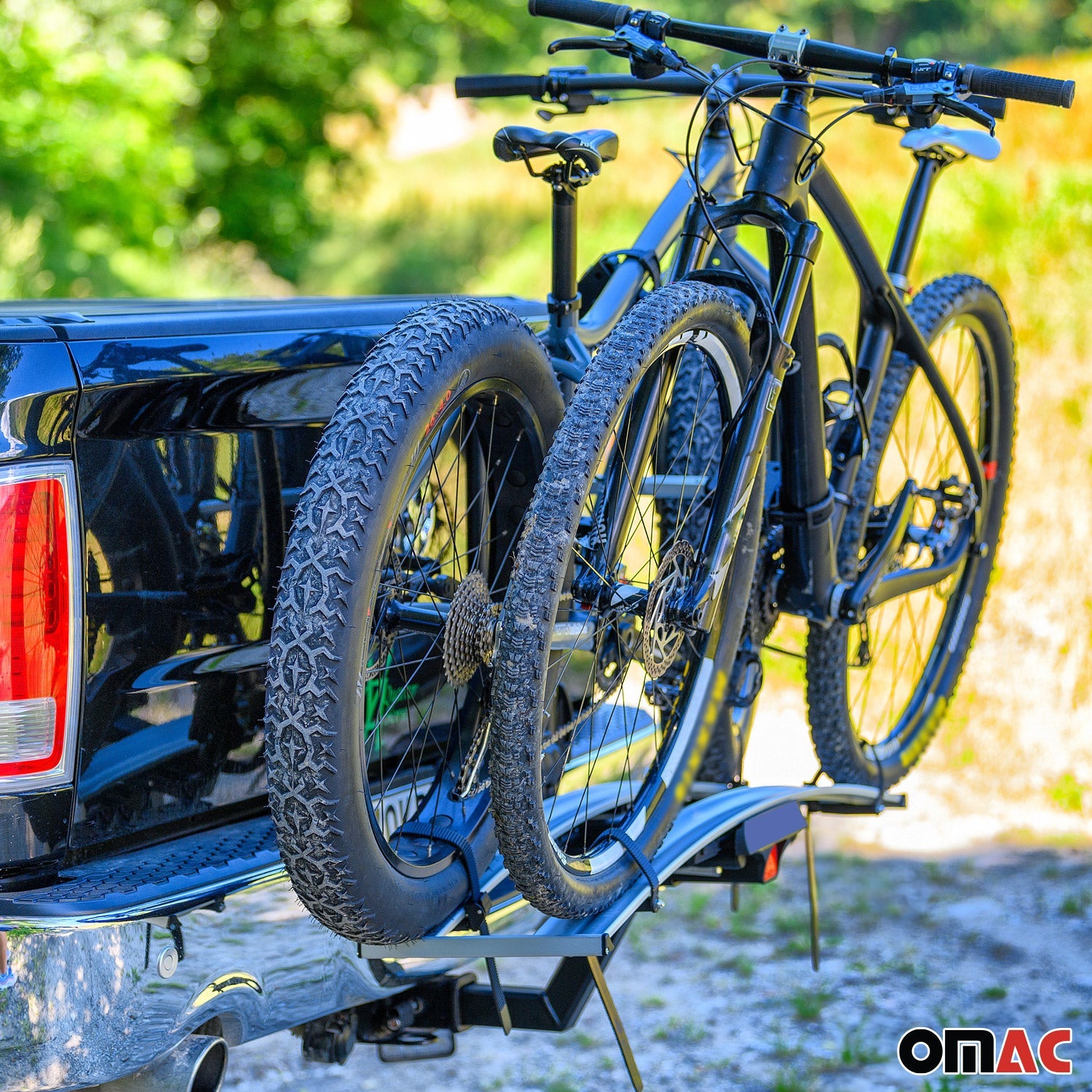 OMAC USA 3 Bicycle Carrier 2” Receiver Hitch Mounted Foldable Rack SUV Truck Car, trunk bike racks, angled view