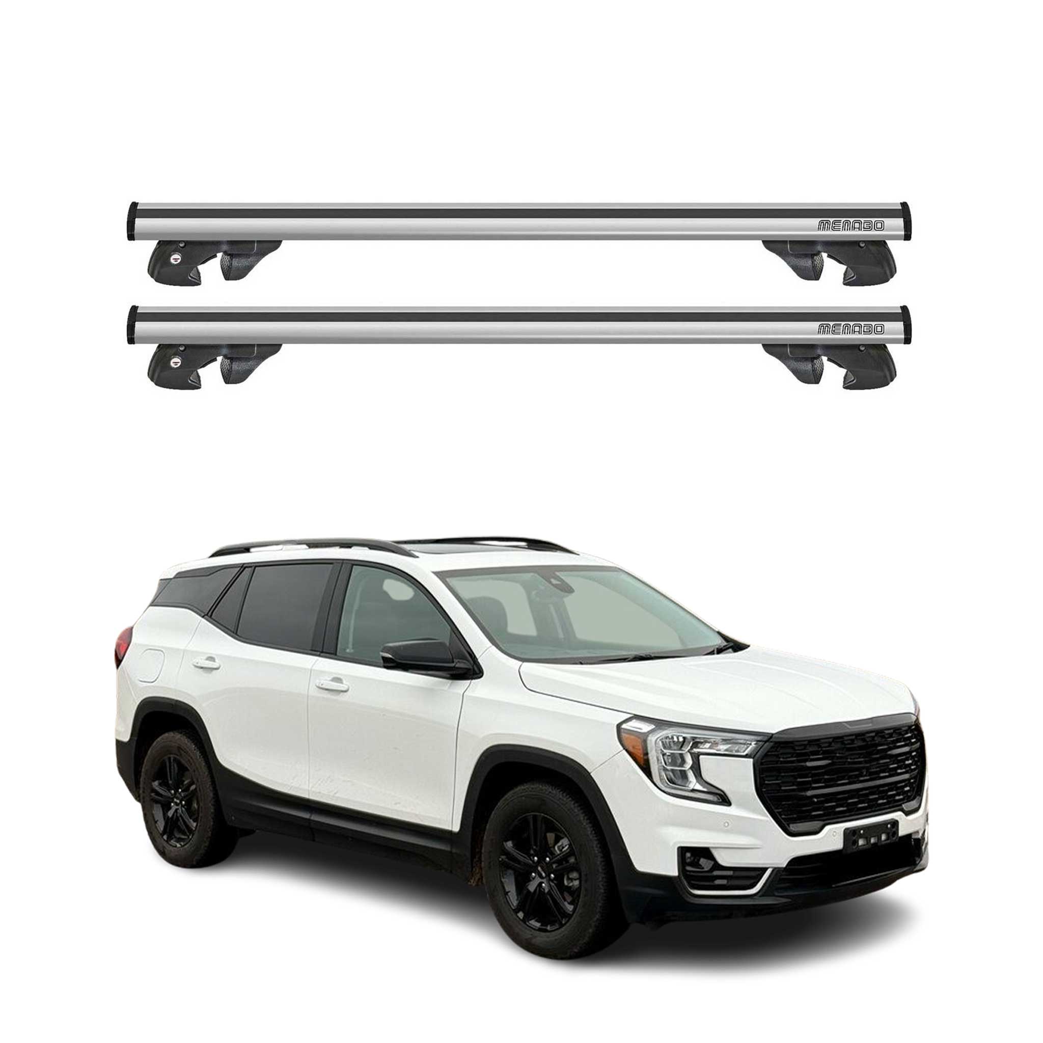 OMAC USA 2018-2024 GMC Terrain Roof Rack Cross Bars Silver, raised roof rails