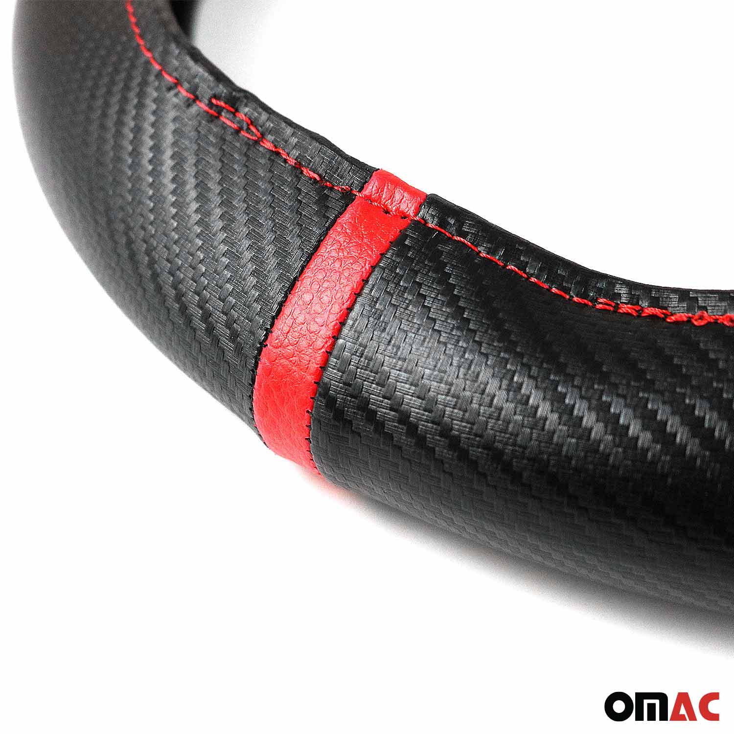 OMAC USA 14.5-15.5’’ Steering Wheel Cover Red Stripe Leather Anti-slip Breathable, further detail