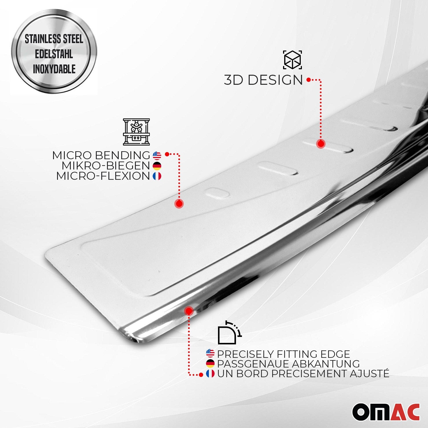 OMAC USA 2013-2022 Chevrolet Trax Rear Bumper Guard Stainless Steel Glossy, rear bumper sill cover, angled view