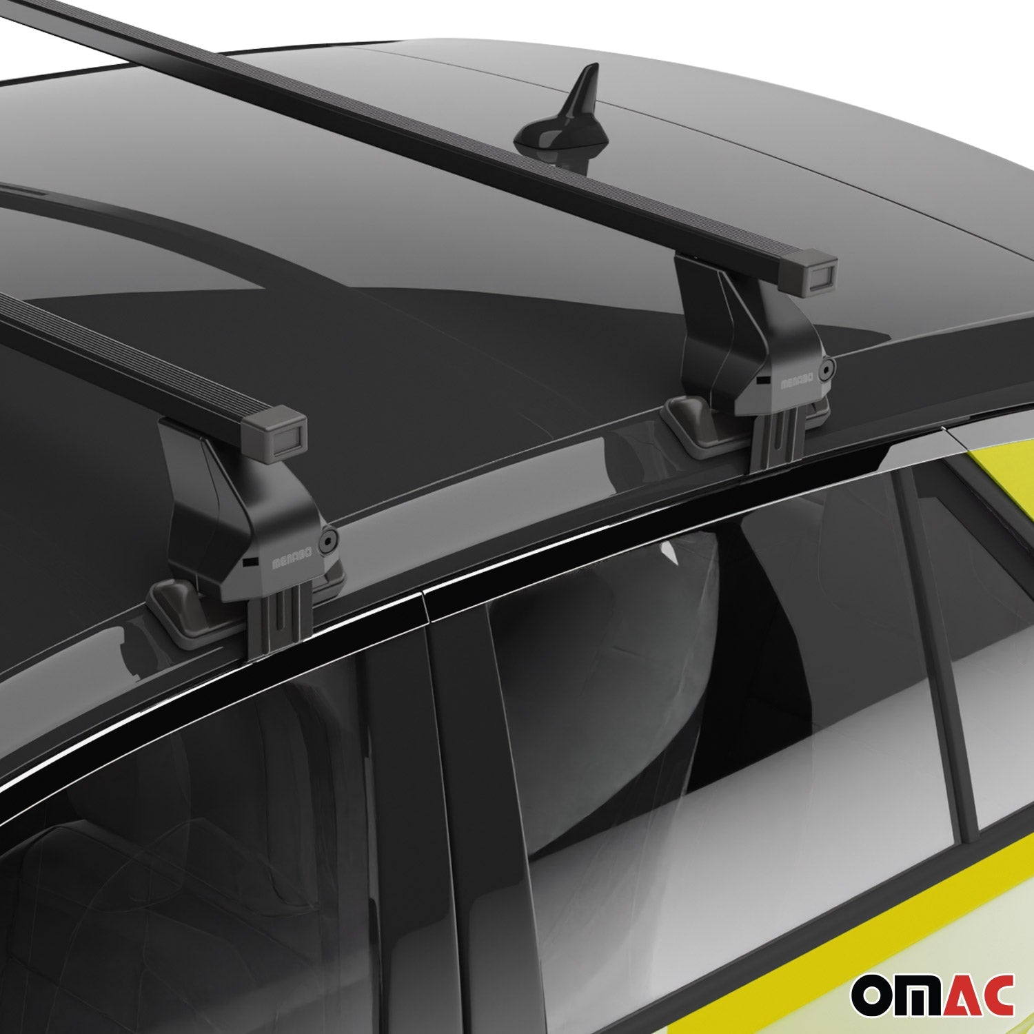 OMAC USA 2017-2026 Cadillac XT5 Roof Rack Cross Bars Black, smooth/naked roof racks, angled view