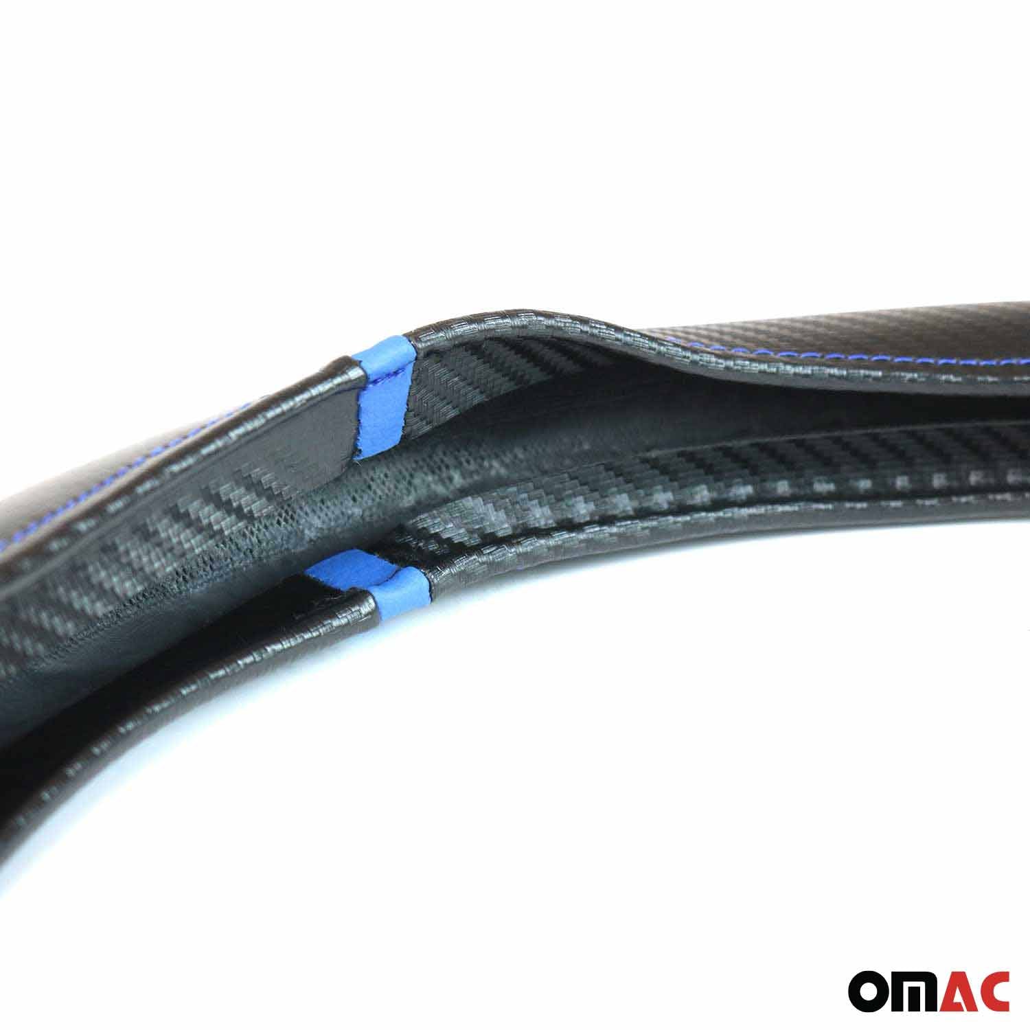 OMAC USA 14.5-15.5’’ Steering Wheel Cover Blue Stripe Leather Anti-slip Breathable, fitment detail