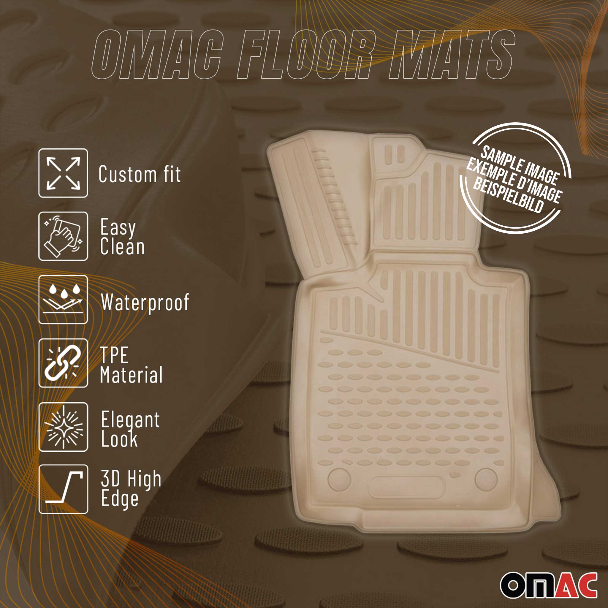 OMAC USA 2007-2014 Chevrolet Tahoe Floor Mats Liners Full Set All Weather Beige, classic floor mats, alternate view