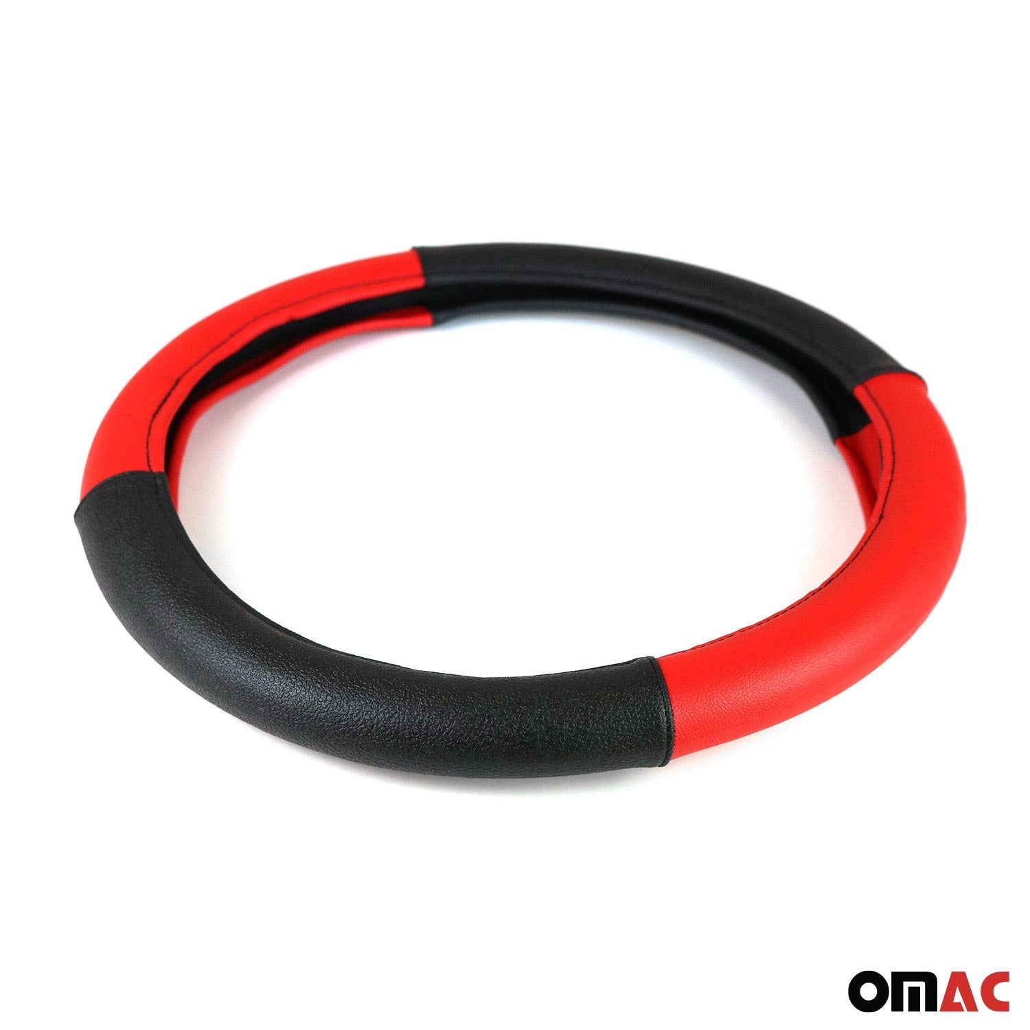 OMAC USA 14.5-15.5’’ Steering Wheel Cover Red Black Leather Anti-slip Breathable, top view