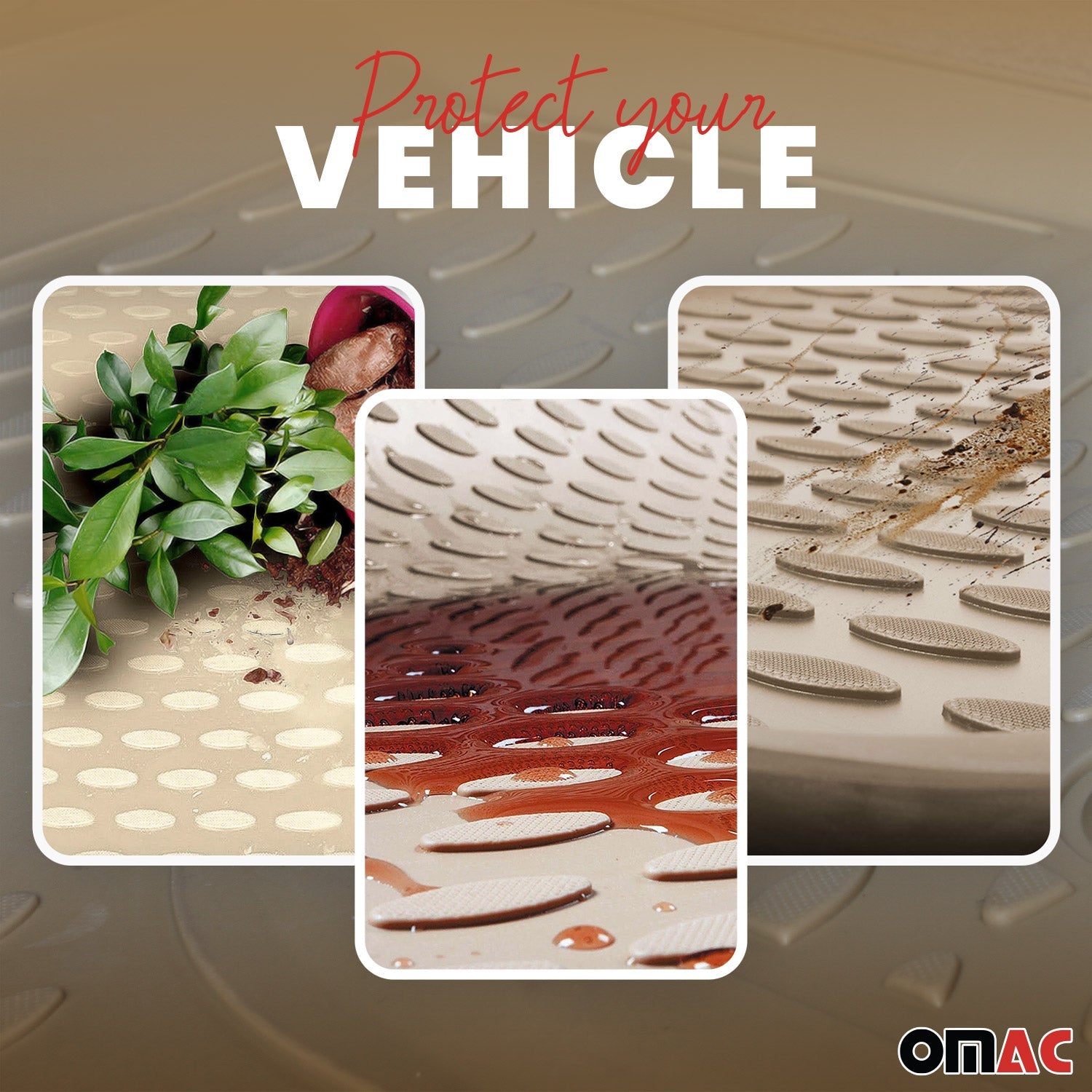 OMAC USA 2007-2014 Chevrolet Tahoe Floor Mats Liners Full Set All Weather Beige, classic floor mats, close-up detail