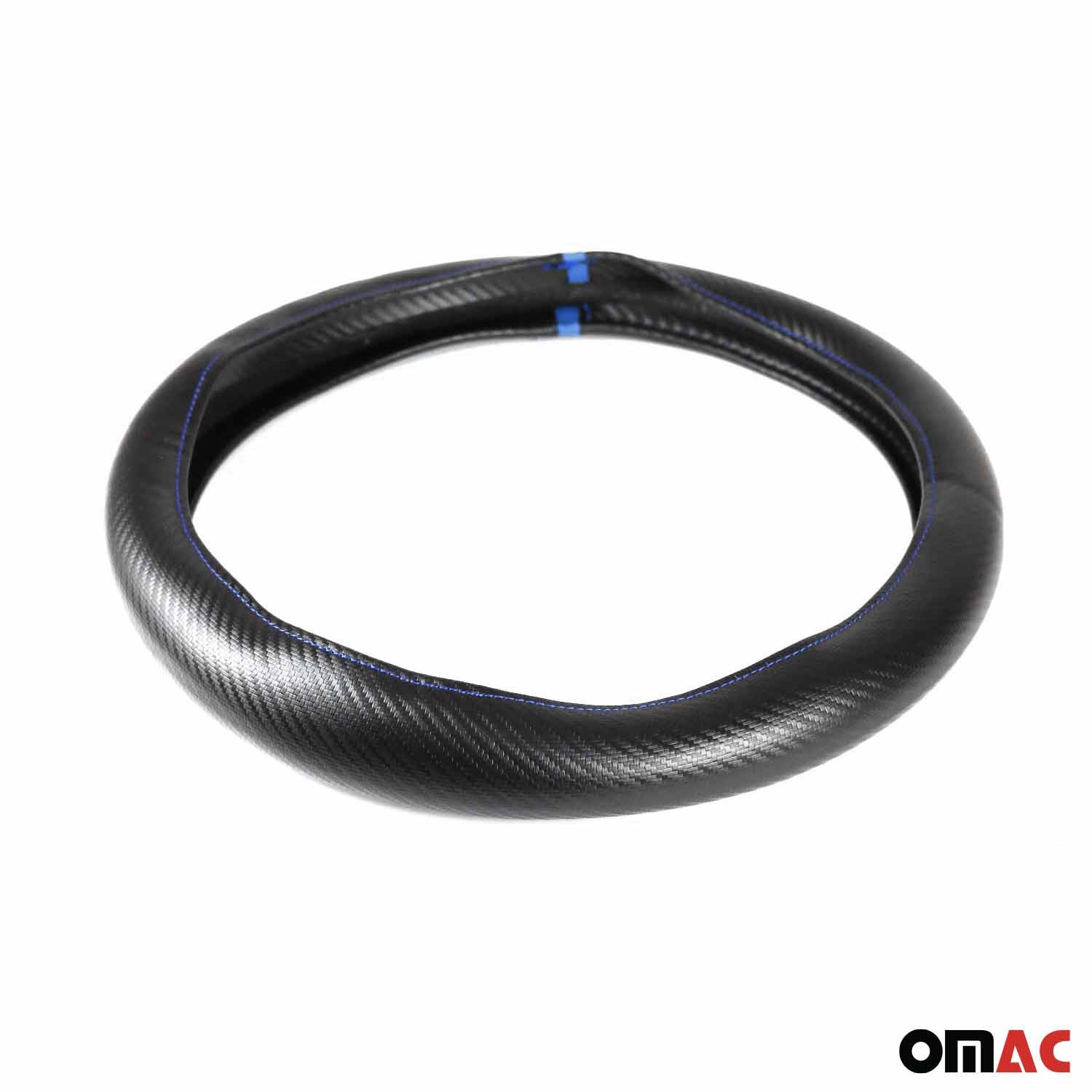 OMAC USA 14.5-15.5’’ Steering Wheel Cover Blue Stripe Leather Anti-slip Breathable, top view