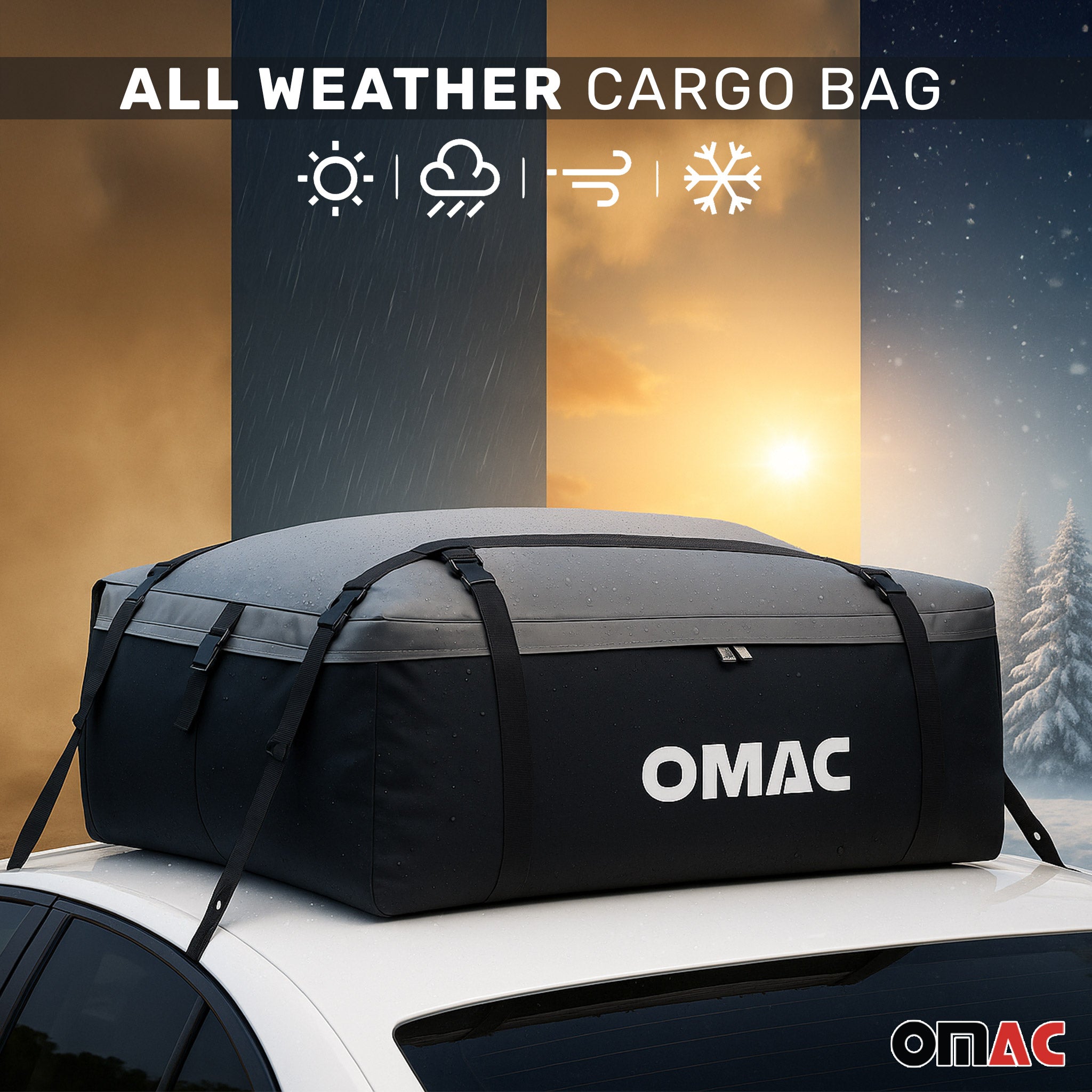 OMAC USA Roof Cargo Bag 17.6 Cubic Feet Black, top view
