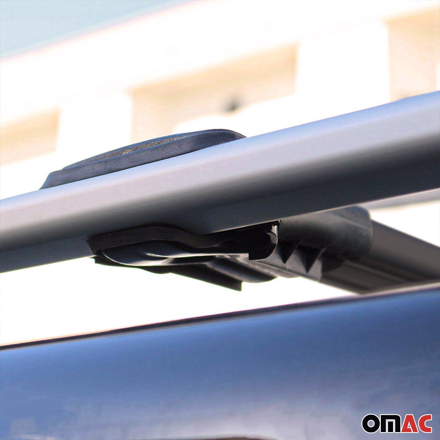 OMAC USA 2007-2014 GMC Yukon Roof Rack Cross Bars Black, raised roof rails, angled view
