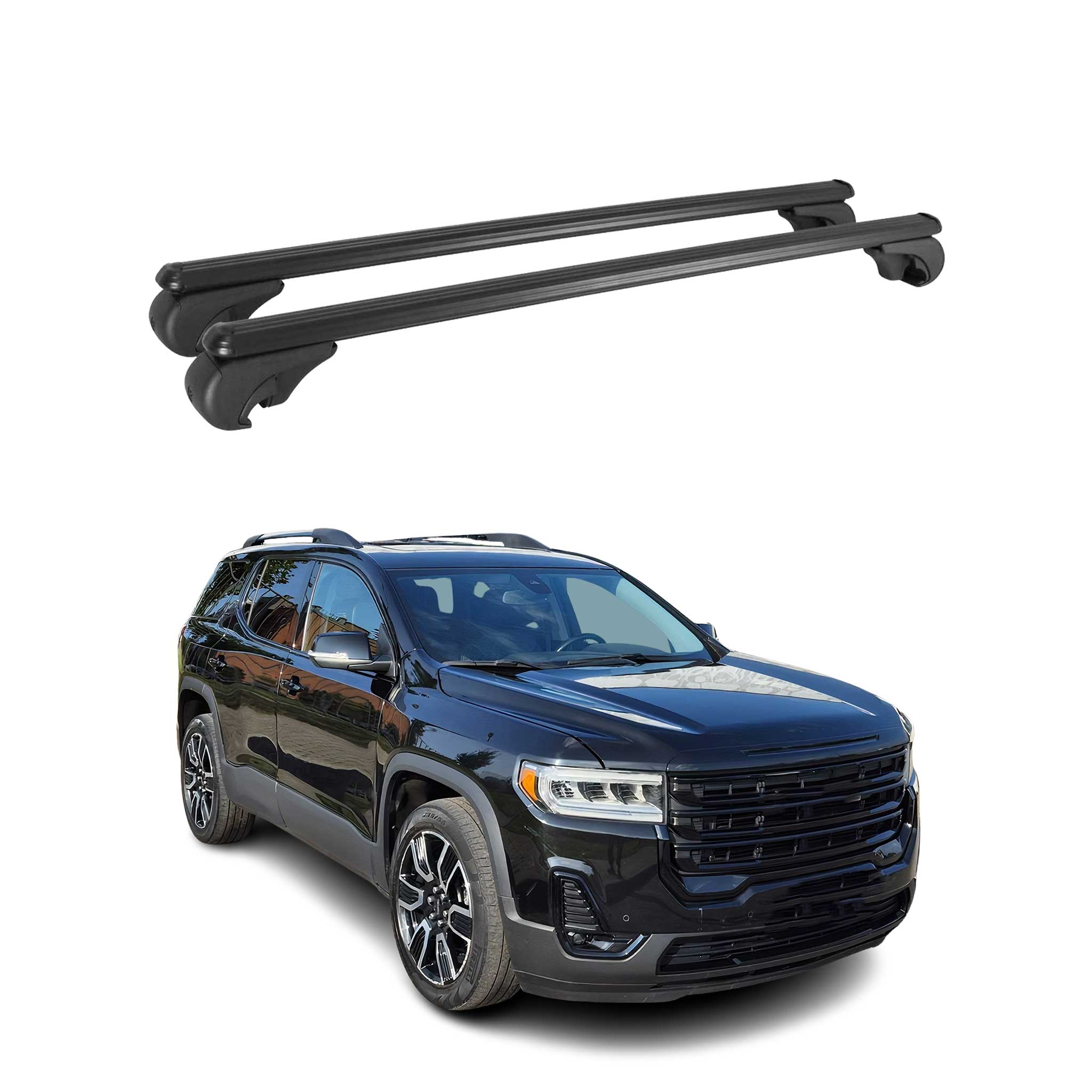OMAC USA 2017-2023 GMC Acadia Roof Rack Cross Bars Black, raised roof rails