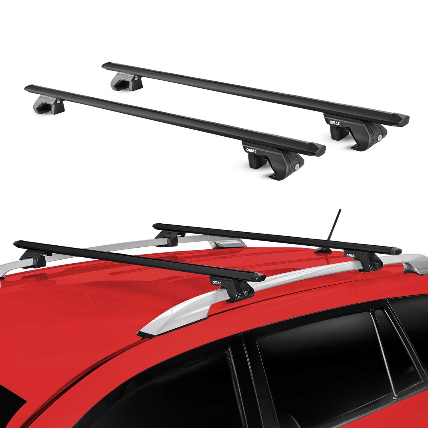 OMAC USA 2013-2022 Chevrolet Trax Roof Rack Cross Bars Black Luggage Carrier 2 Pcs, raised roof rails, alternate view