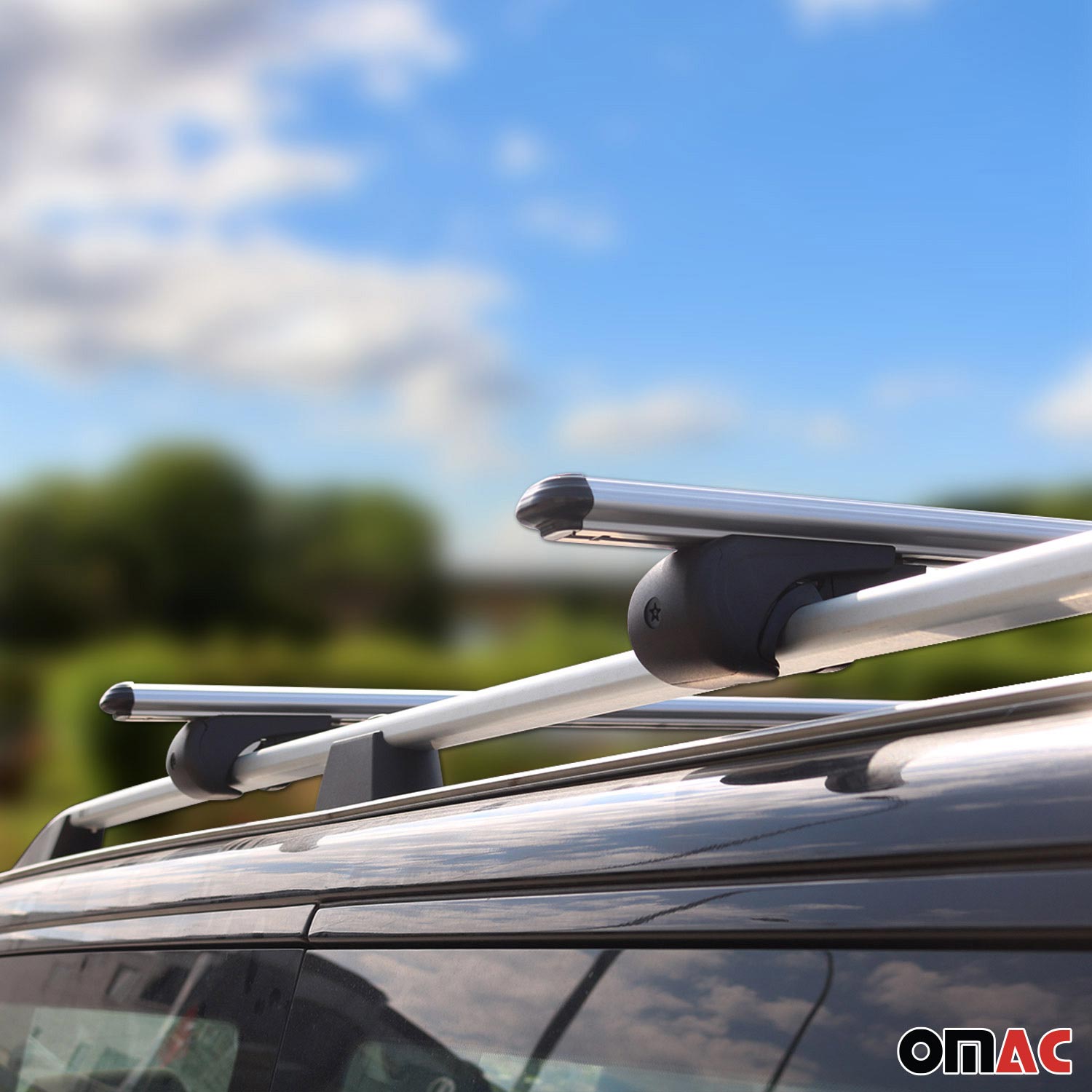 OMAC USA 2018-2024 Buick Enclave Roof Rack Cross Bars Silver Carrier 2 Pcs, raised roof rails, fitment detail