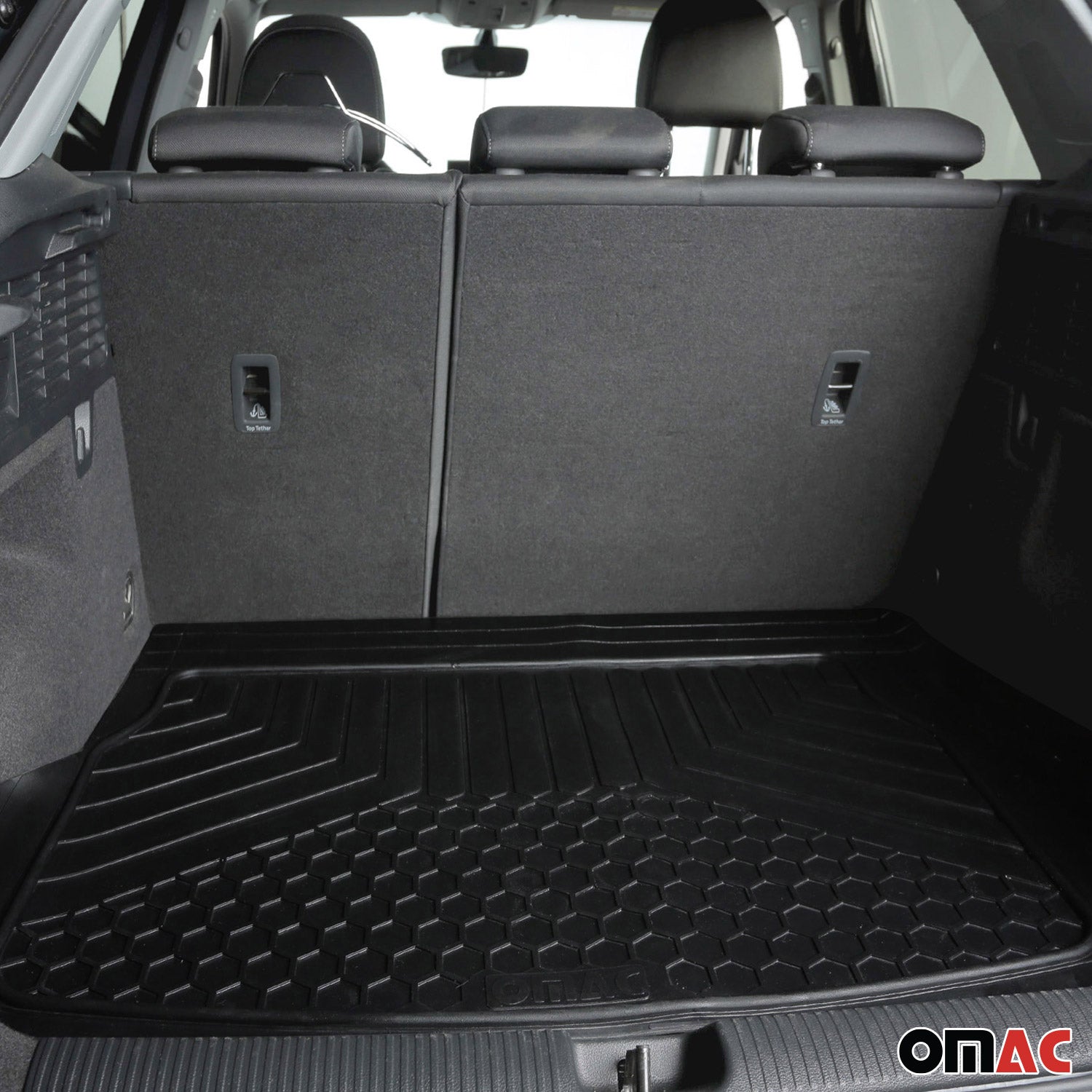 OMAC USA 2020-2026 Cadillac CT5 Universal Cargo Mats Liner All Weather Black Rubber, basic cargo liners, alternate view