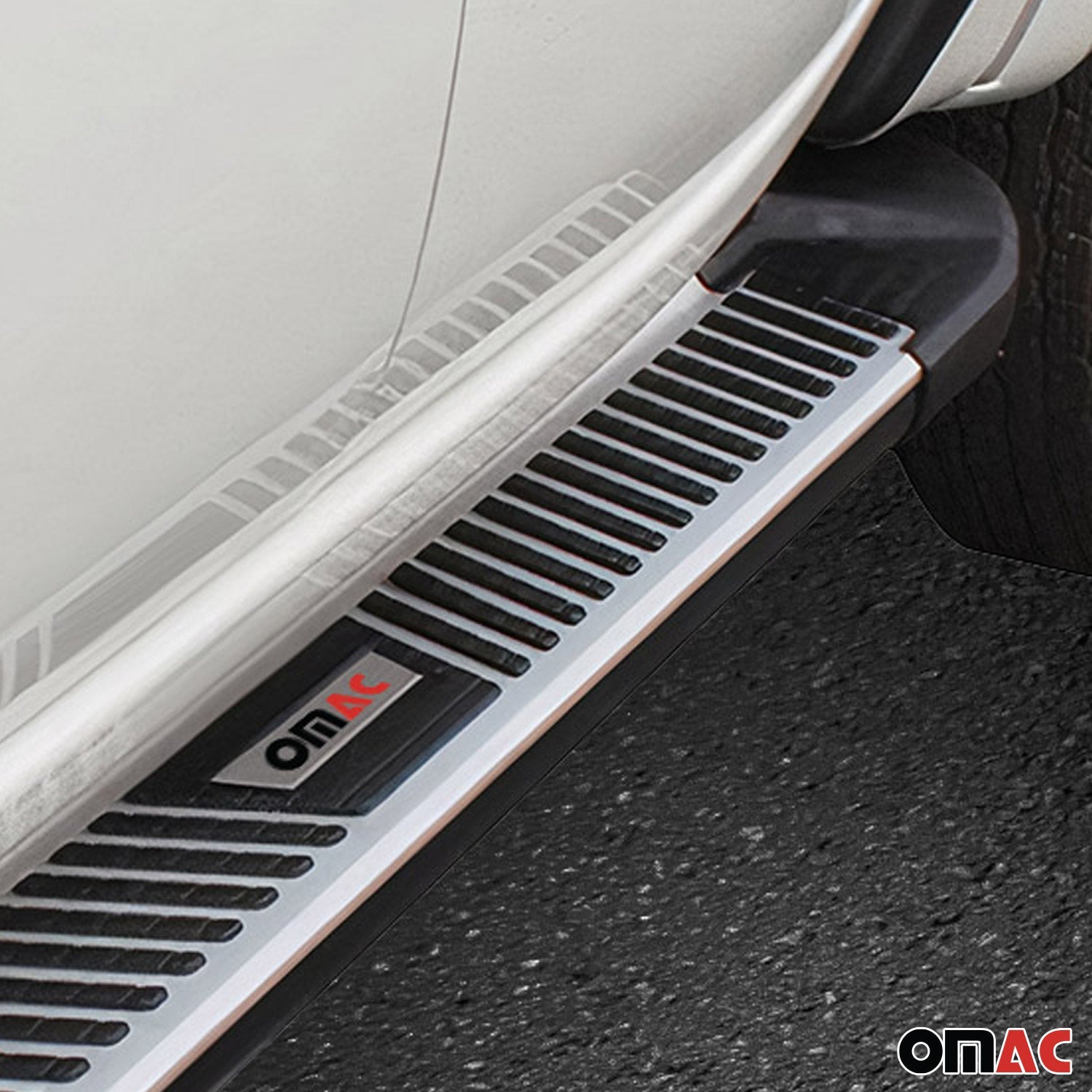 OMAC USA 2015-2024 Chevrolet Colorado / GMC Canyon Nerf Bar Side Step Running Boards Alu, angled view