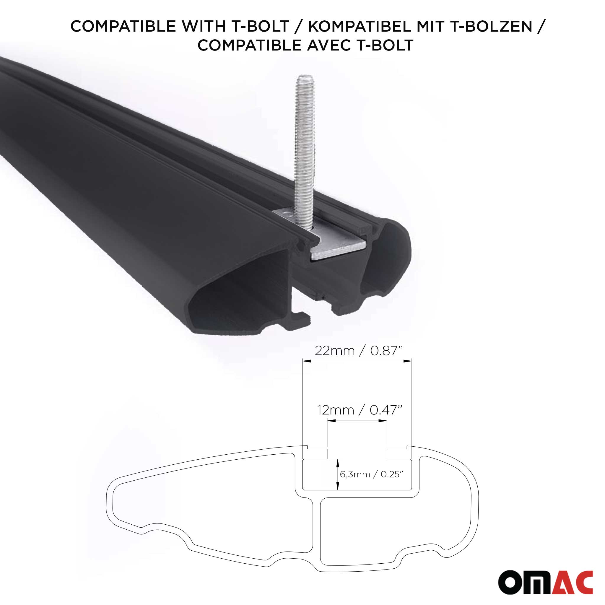 OMAC USA 2013-2016 Buick Encore Roof Rack Cross Bars Black, flush-mounted roof rails, angled view