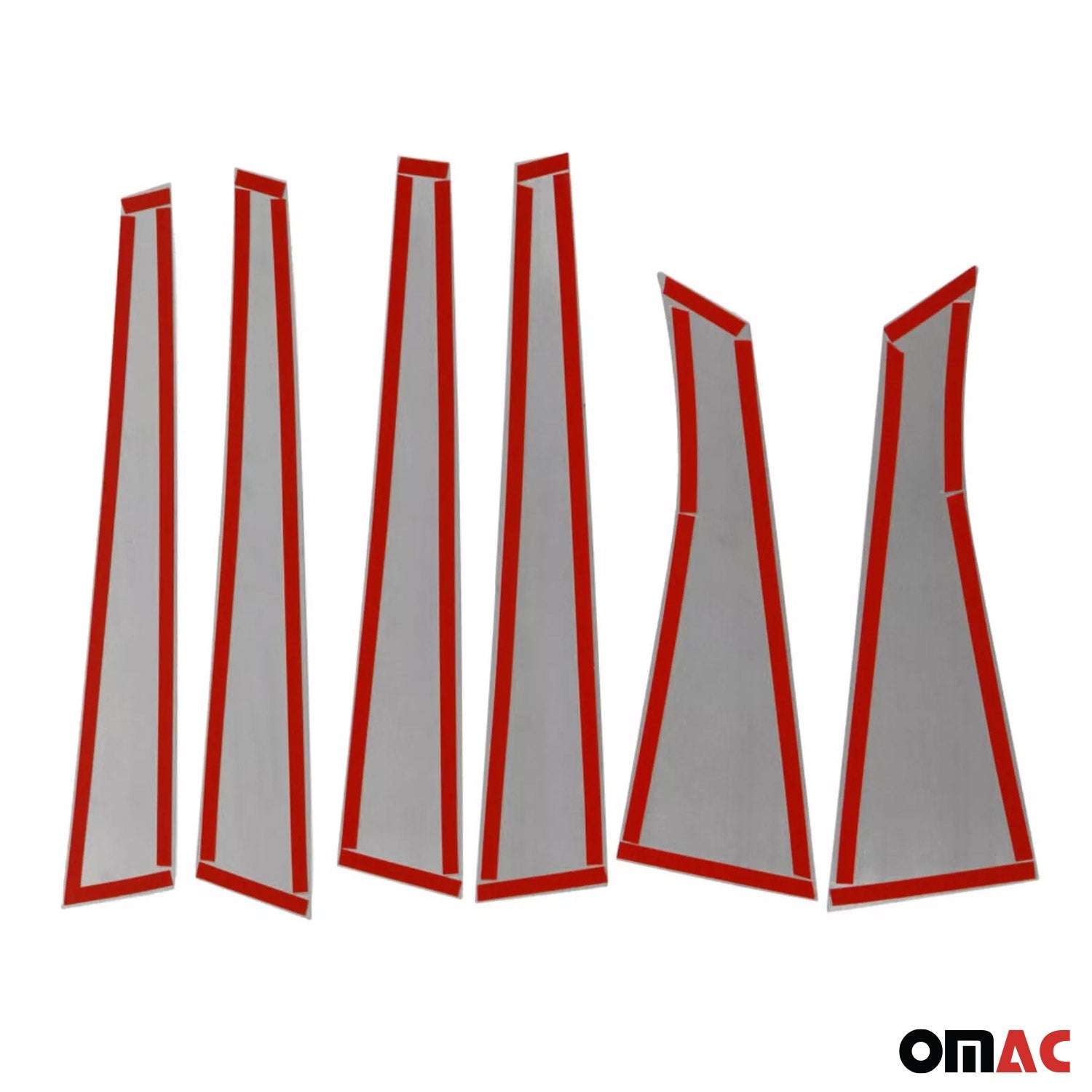 OMAC USA 2006-2013 Chevrolet Impala Window B Pillar Posts Door Trim Stainless Steel Silver 6x, angled view