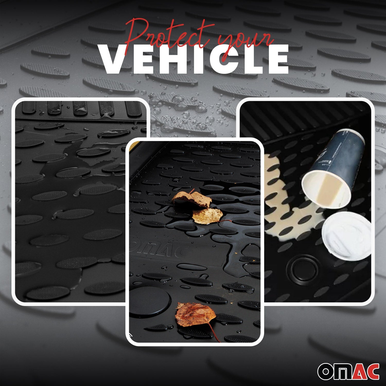 OMAC USA 2015-2022 Chevrolet Colorado Crew Cab Floor Mats Liners Full Set All Weather, classic floor mats, close-up detail