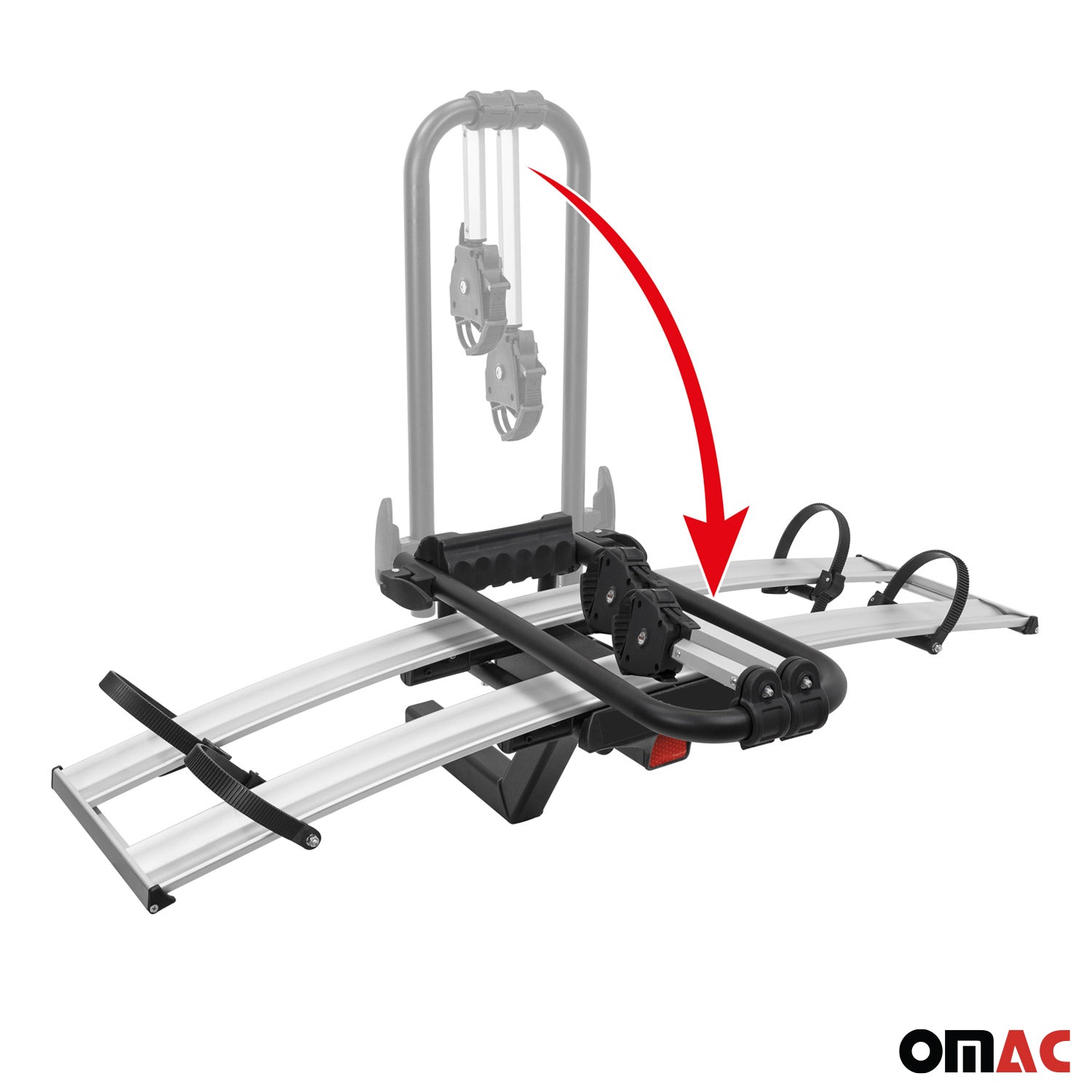 OMAC USA Hitch Mounted Foldable 2 Bicycle Carrier 2” Receiver Car Truck SUV, trunk bike racks, side view