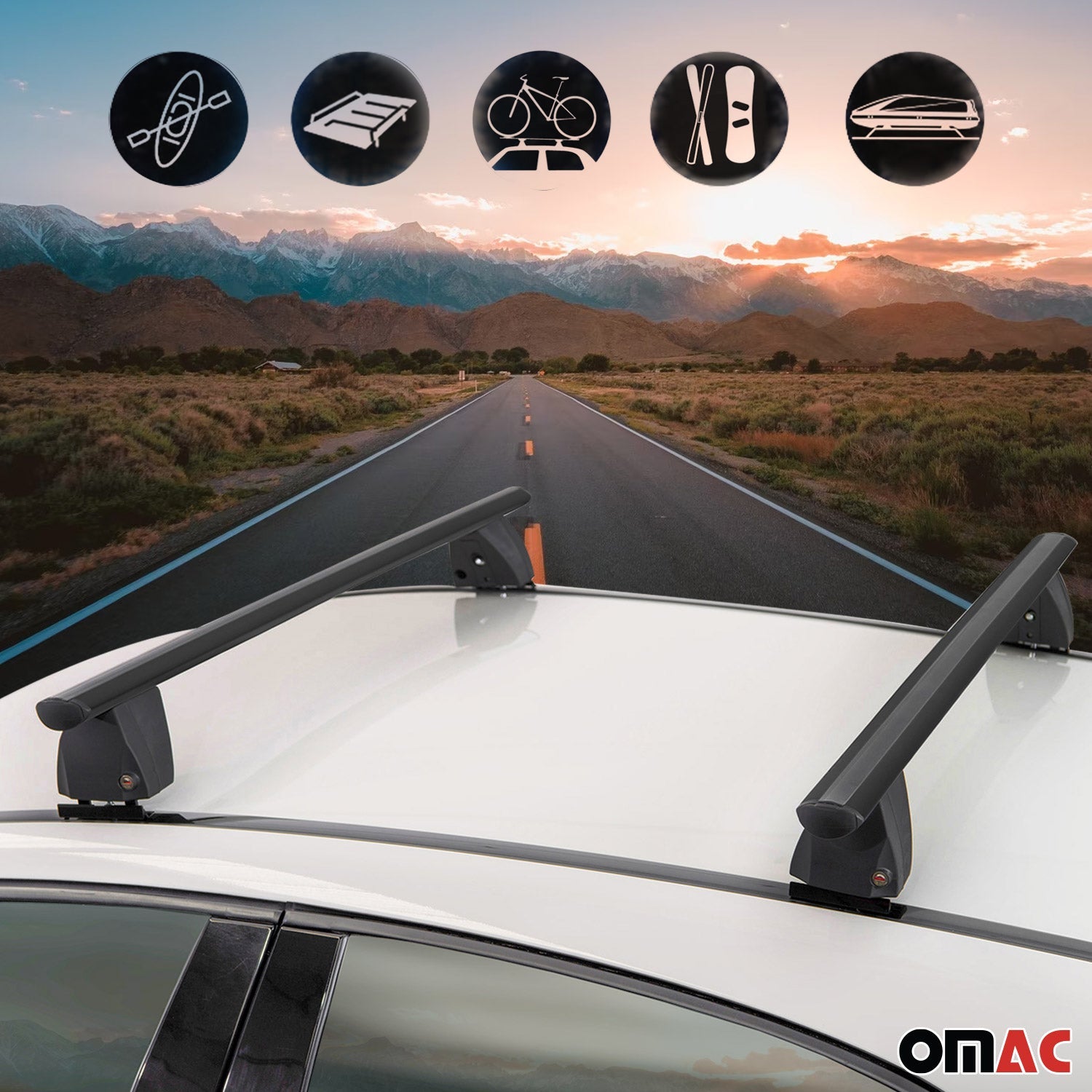 OMAC USA 2018-2024 Chevrolet Equinox Roof Rack Cross Bars Black, fixpoints, close-up detail