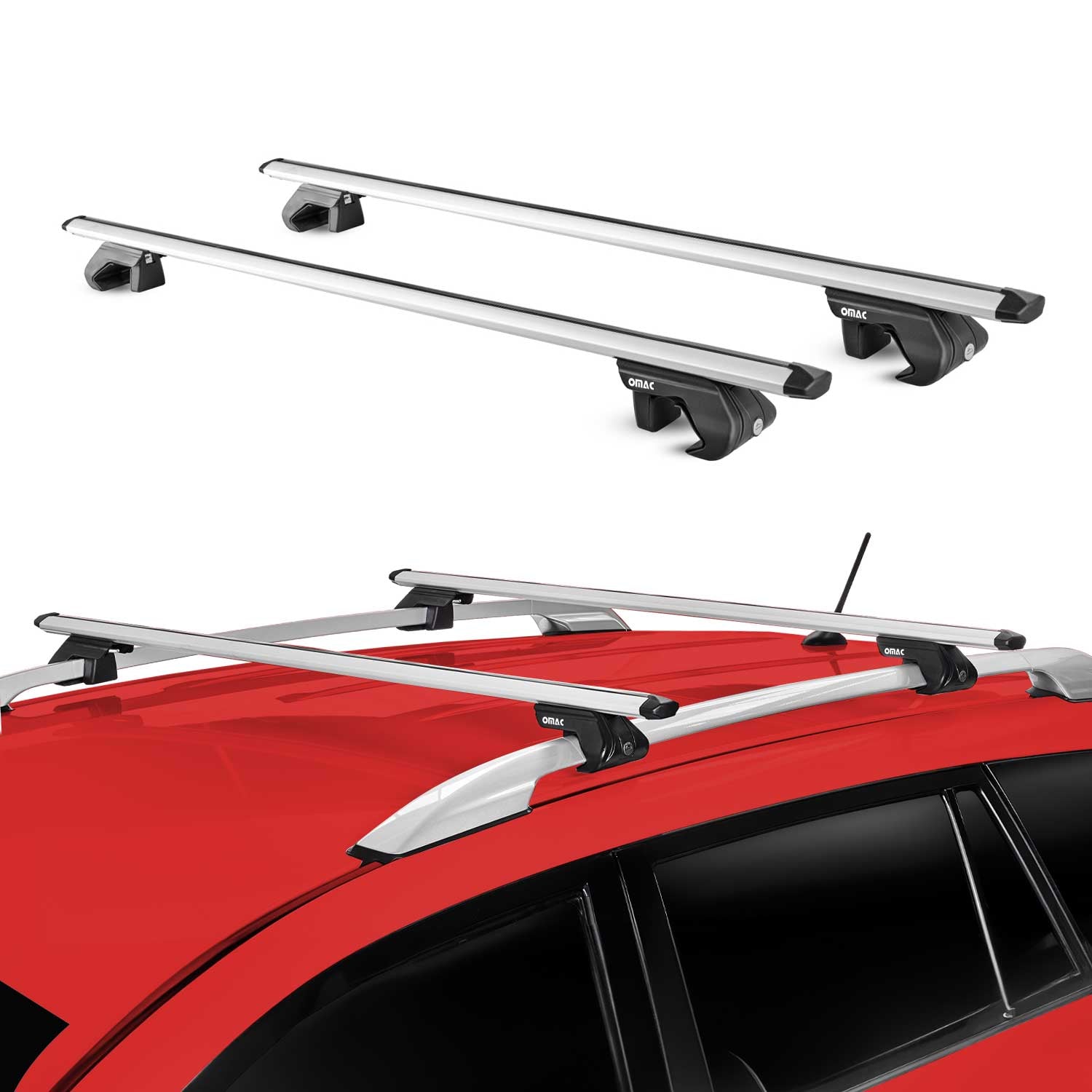 OMAC USA 2005-2009 Chevrolet Uplander Roof Rack Cross Bars Silver Carrier 2 Pcs, raised roof rails, alternate view