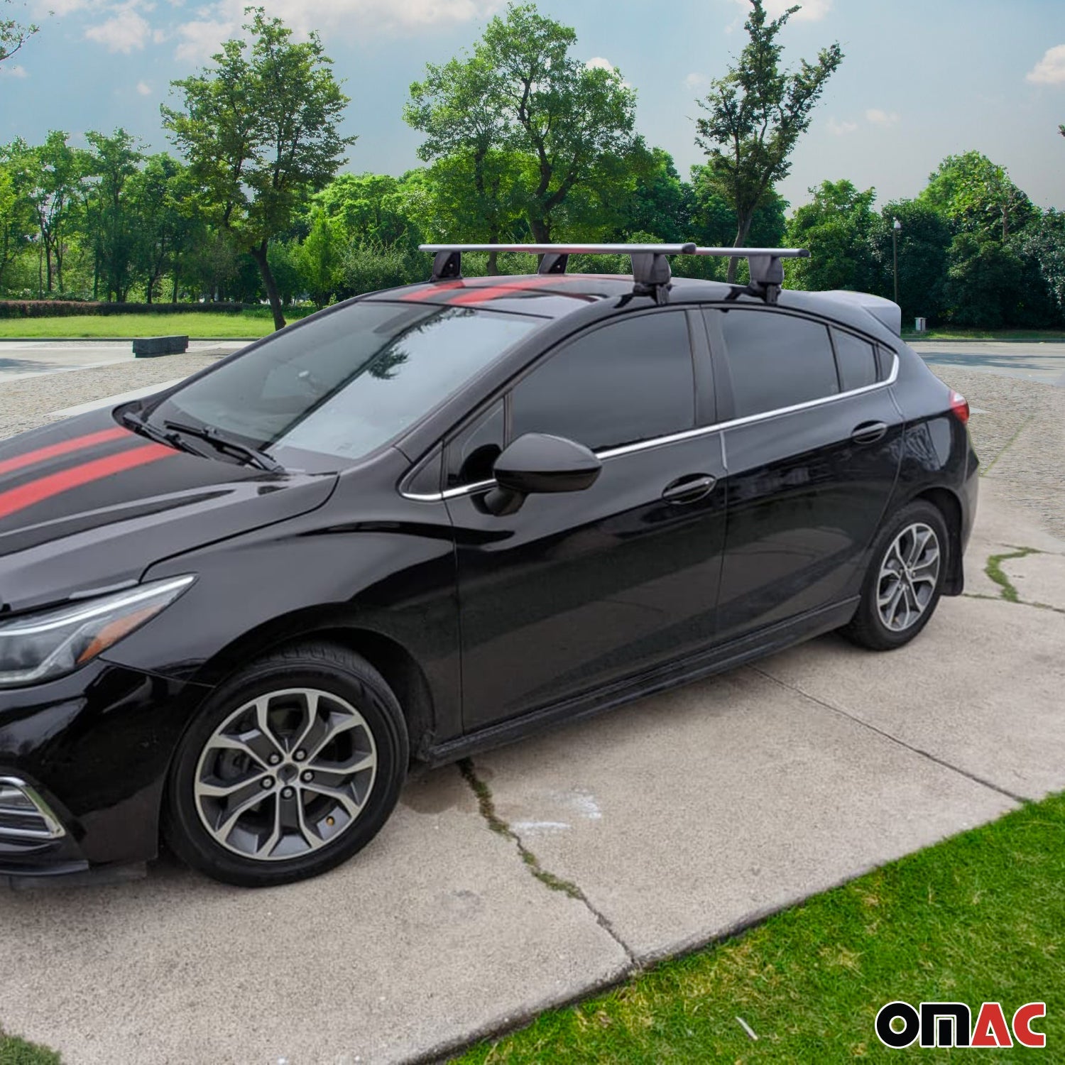 OMAC USA 2016-2022 Chevrolet Spark Roof Rack Cross Bars Silver, smooth/naked roof racks, additional view