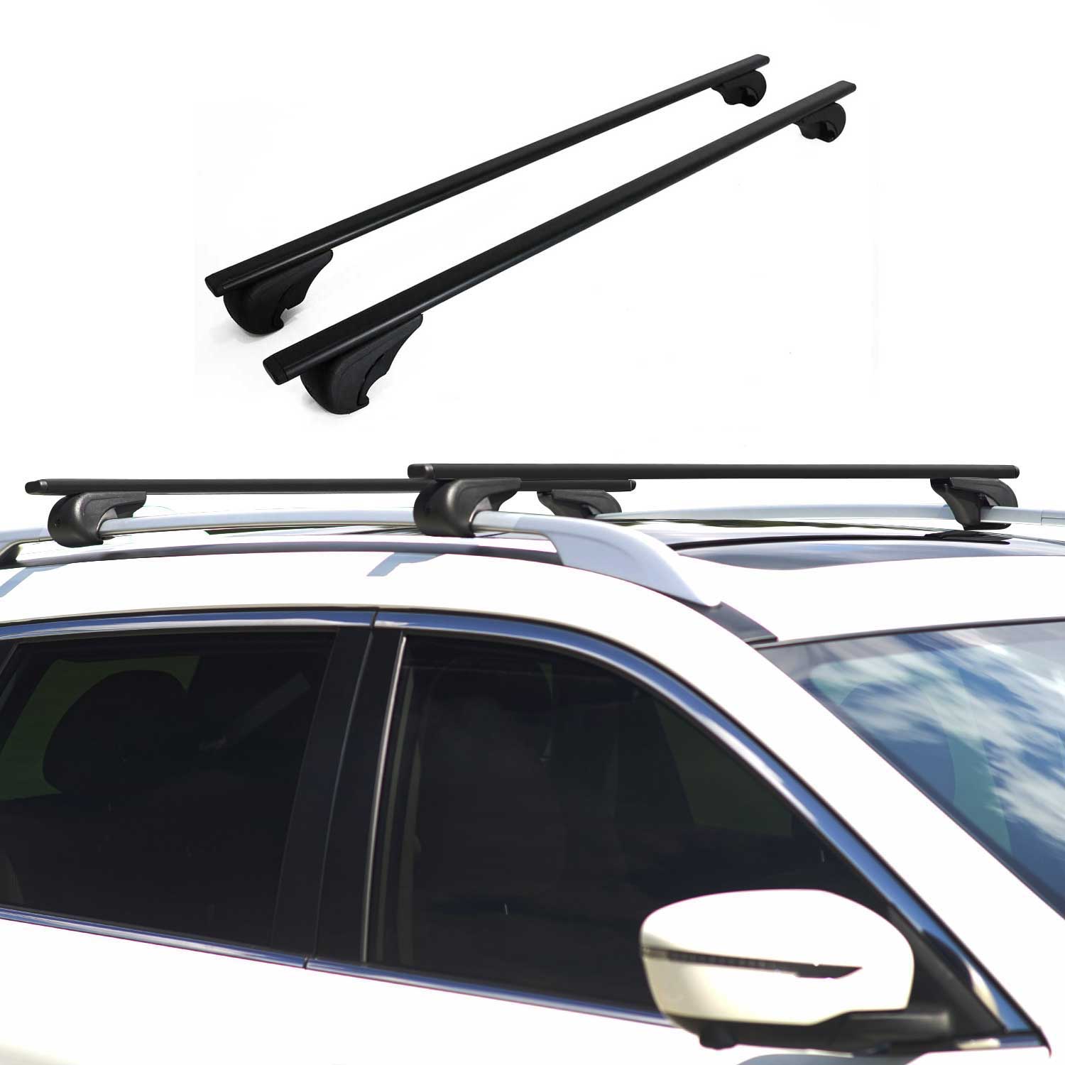 OMAC USA 2007-2014 Chevrolet Suburban Roof Rack Cross Bars Black, raised roof rails, alternate view