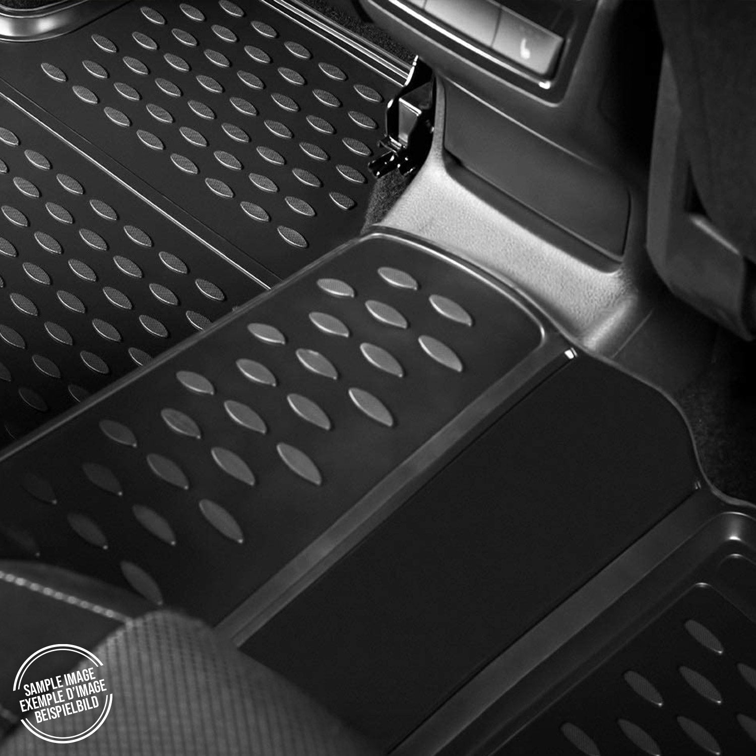 OMAC USA 2013-2022 Chevrolet Trax Floor Mats & Cargo Liner Full Set All Weather Black, floor-trunk mat set, angled view