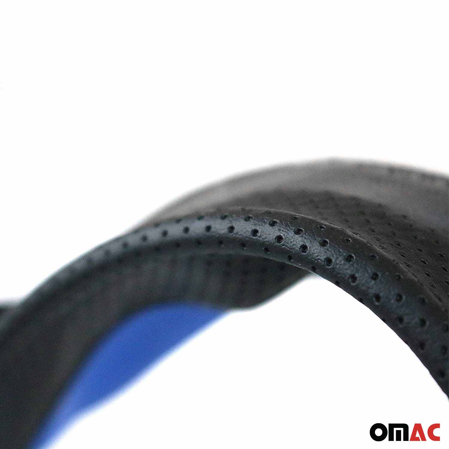 OMAC USA 14.5-15.5’’ Steering Wheel Cover Half Moon Blue Leather Anti-slip Breathable, fitment detail