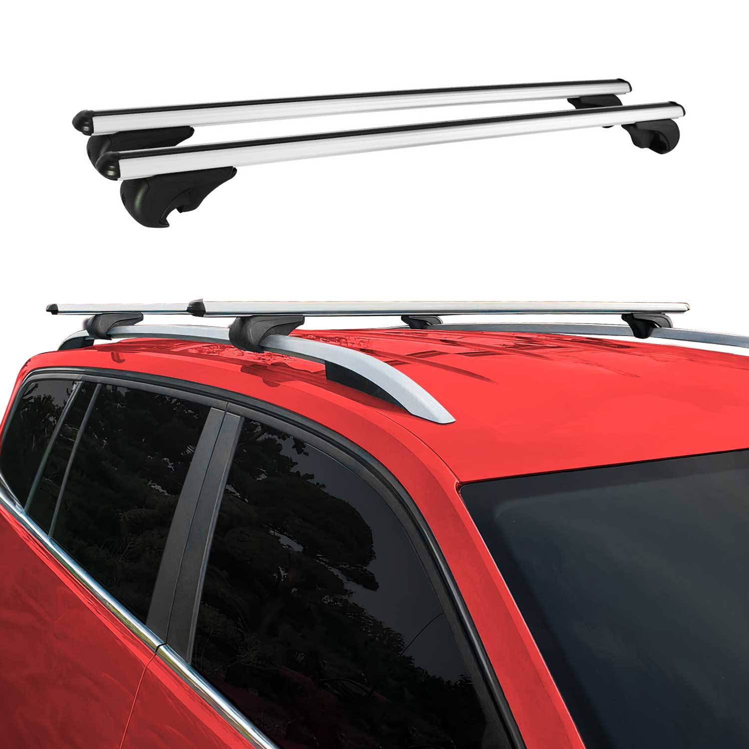 OMAC USA 2000-2014 Chevrolet Suburban 1500 Roof Rack Cross Bars Silver, raised roof rails, alternate view