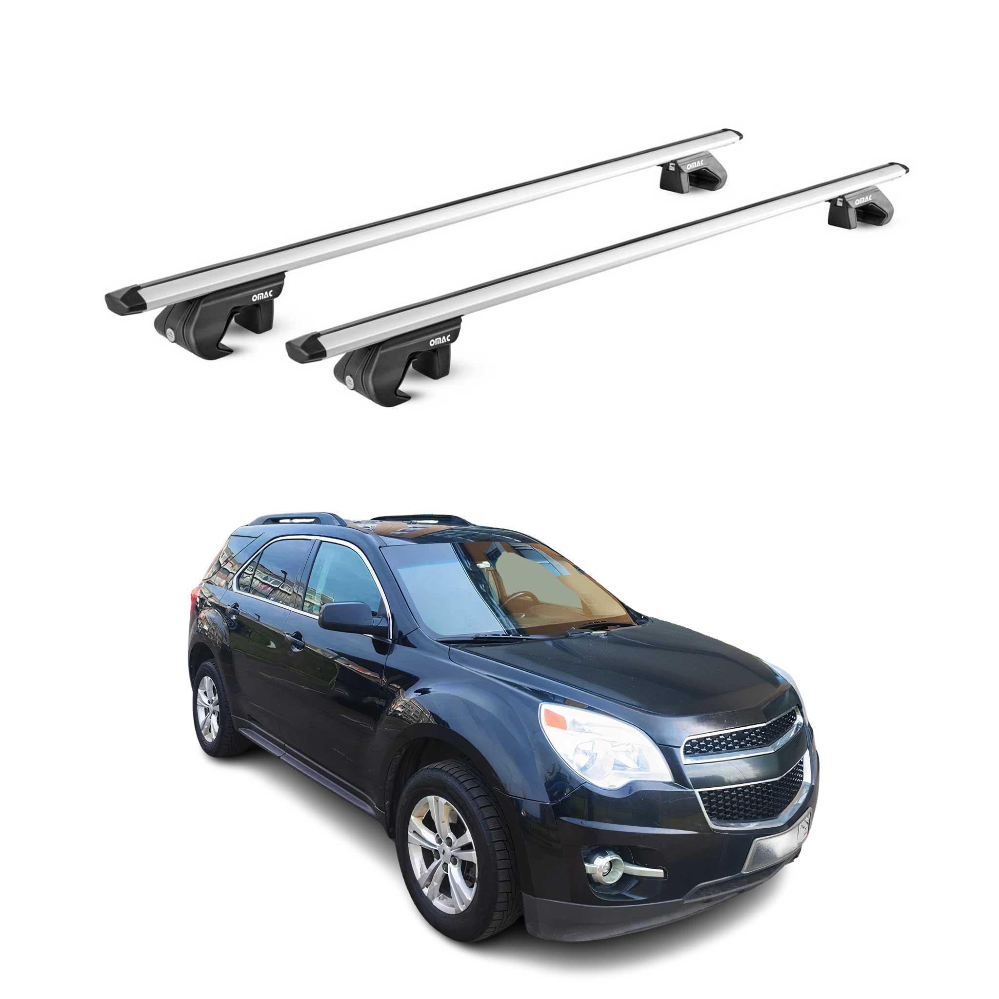 OMAC USA 2010-2017 Chevrolet Equinox Roof Rack Cross Bars Silver Luggage Carrier 2 Pcs, raised roof rails