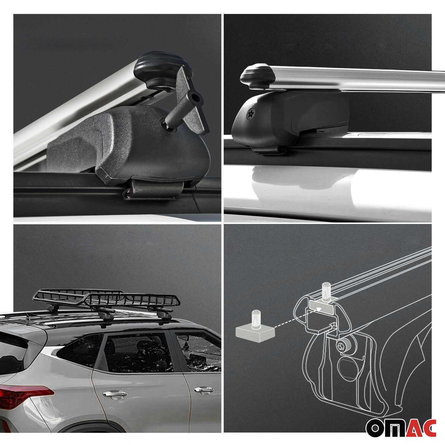 OMAC USA 2021-2026 Chevrolet Suburban Roof Rack Cross Bars Silver, flush-mounted roof rails, side view