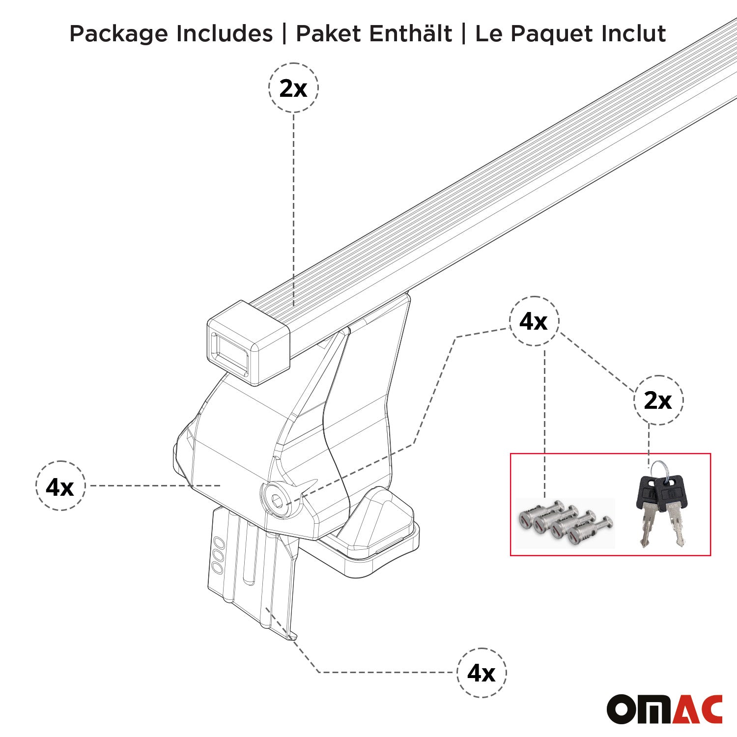 OMAC USA 2017-2026 Cadillac XT5 Roof Rack Cross Bars Black, smooth/naked roof racks, product detail