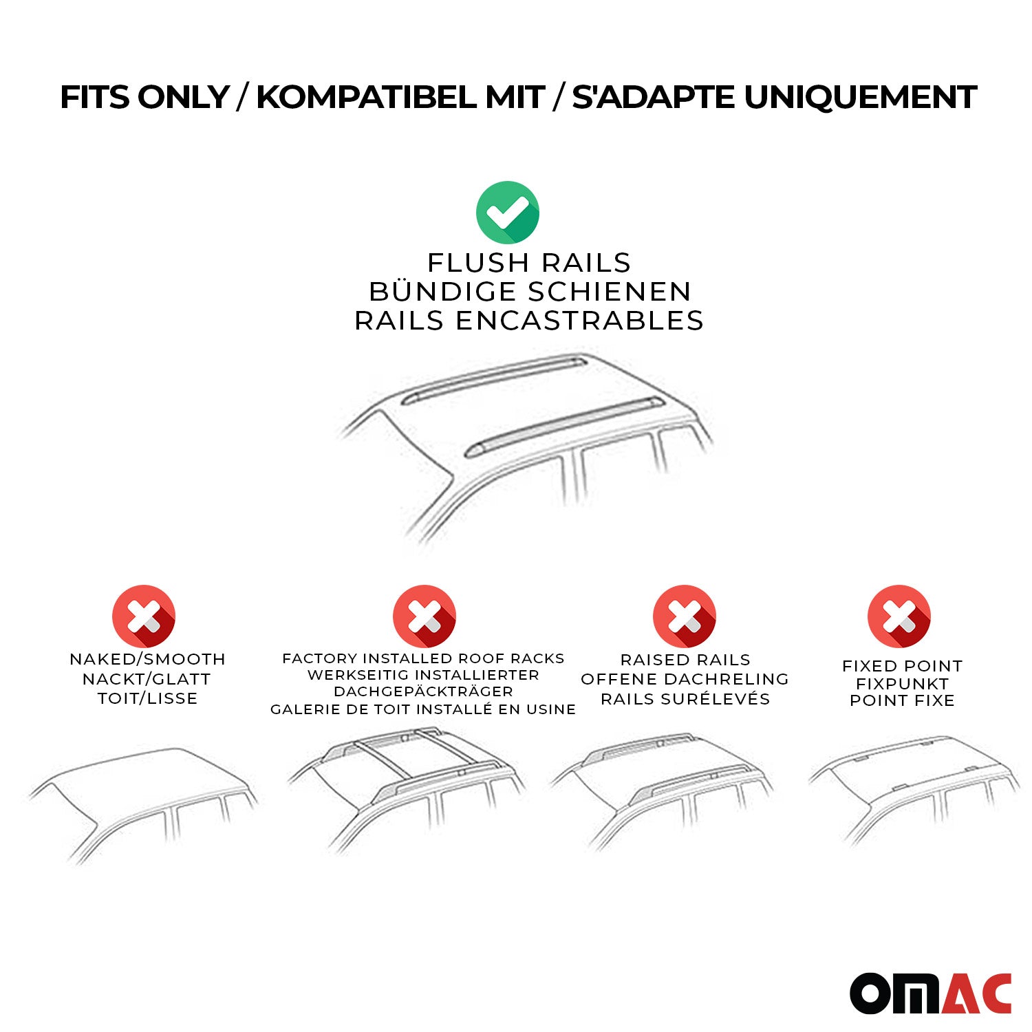 OMAC USA 2021-2026 Chevrolet Suburban Roof Rack Cross Bars Silver, flush-mounted roof rails, angled view
