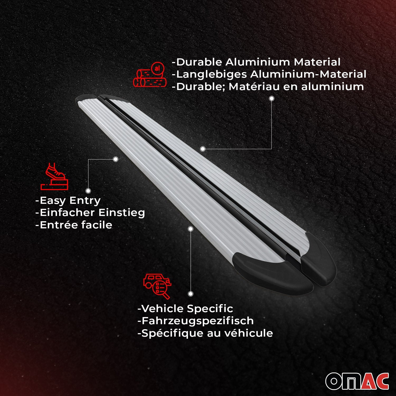 OMAC USA 2015-2024 Chevrolet Colorado / GMC Canyon Nerf Bar Side Step Running Boards Alu, side view