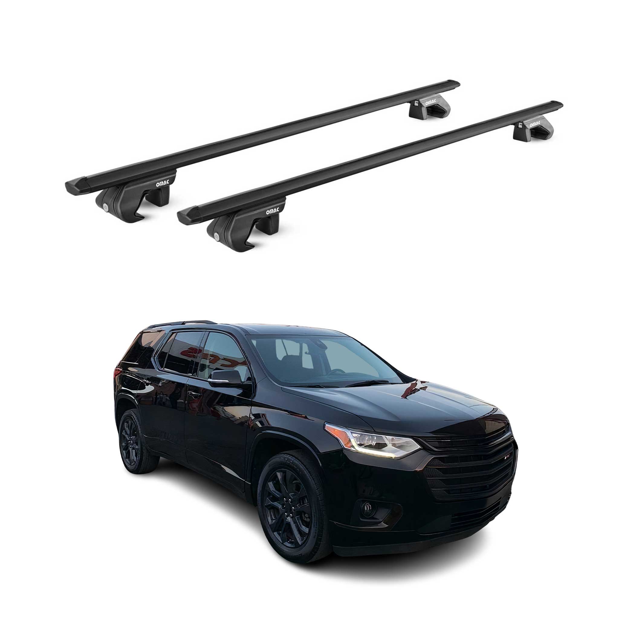 OMAC USA 2018-2024 Chevrolet Traverse Roof Rack Cross Bars Black Carrier 2 Pcs, raised roof rails