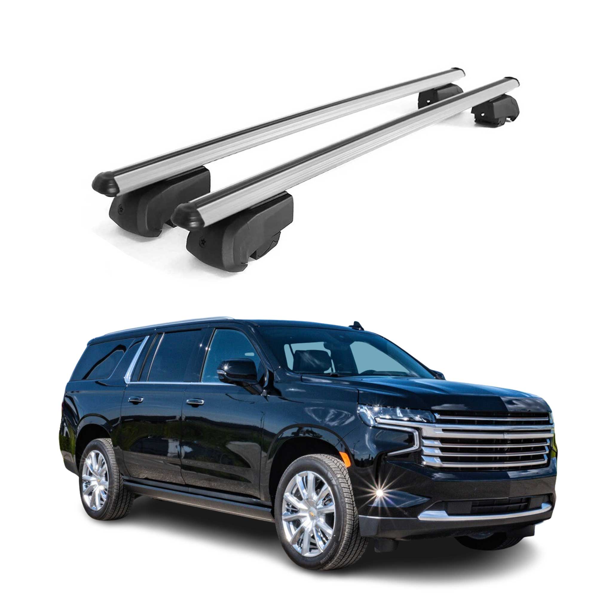 OMAC USA 2021-2026 Chevrolet Suburban Roof Rack Cross Bars Silver, flush-mounted roof rails