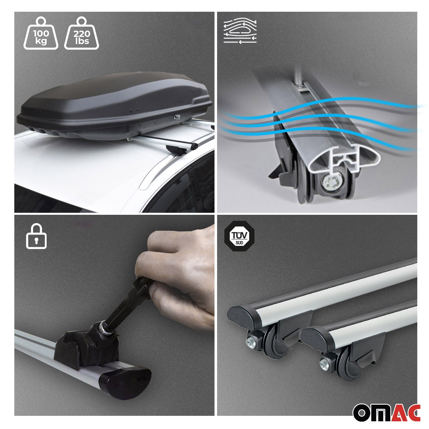 OMAC USA 2017-2022 Chevrolet Trax Roof Rack Cross Bars Silver, flush-mounted roof rails, additional view