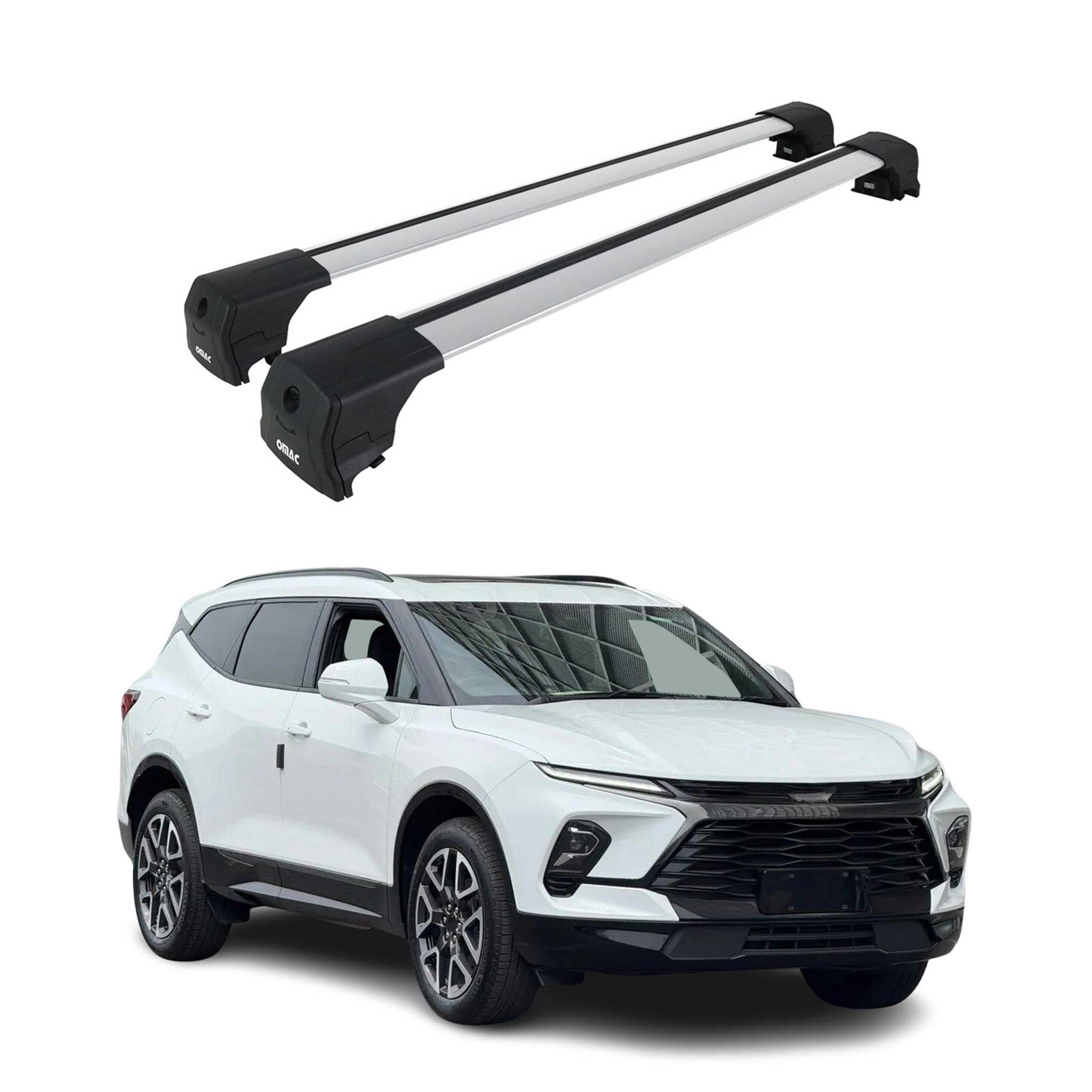 OMAC USA 2024-2026 Chevrolet Blazer EV Roof Rack Cross Bars Luggage Carrier Alu Gray 2x, flush-mounted roof rails