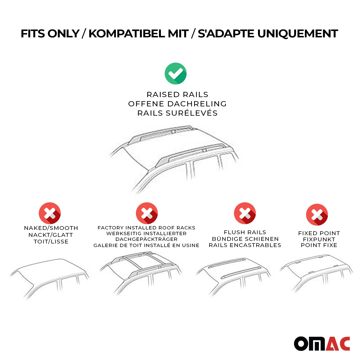 OMAC USA 2000-2014 GMC Yukon XL 1500 Roof Rack Cross Bars Black, raised roof rails, angled view