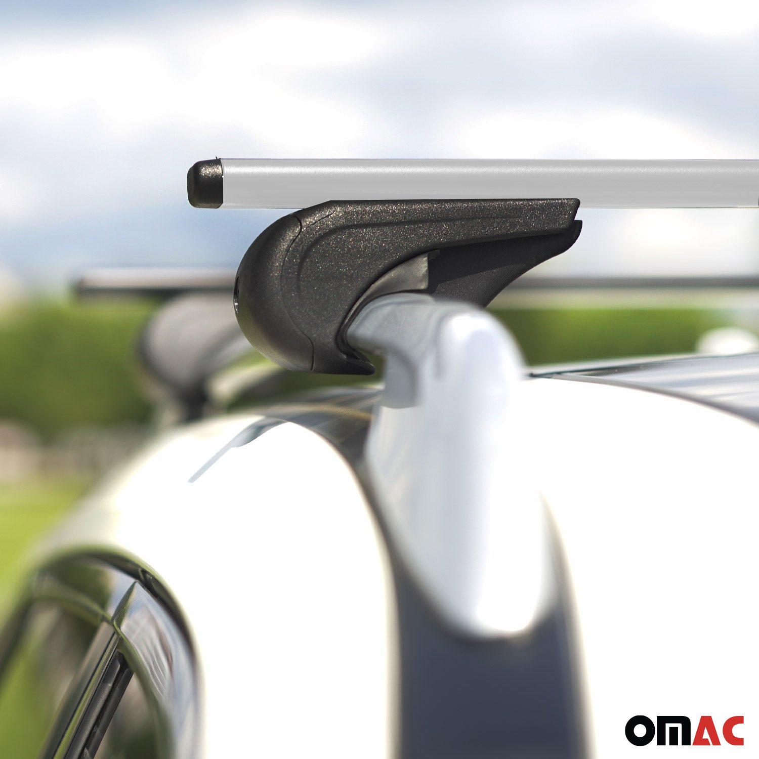 OMAC USA 2013-2022 Chevrolet Trax Roof Rack Cross Bars Silver, raised roof rails, side view