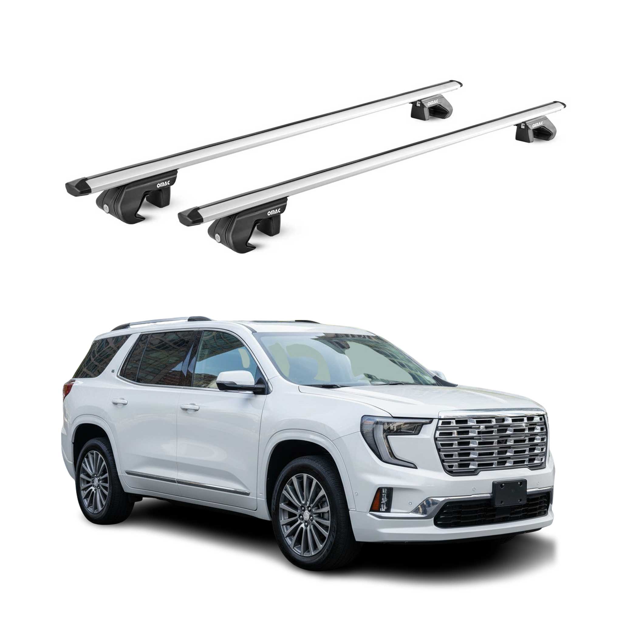 OMAC USA 2024-2026 GMC Acadia Roof Rack Cross Bars Luggage Carrier Alu Silver 2x, raised roof rails