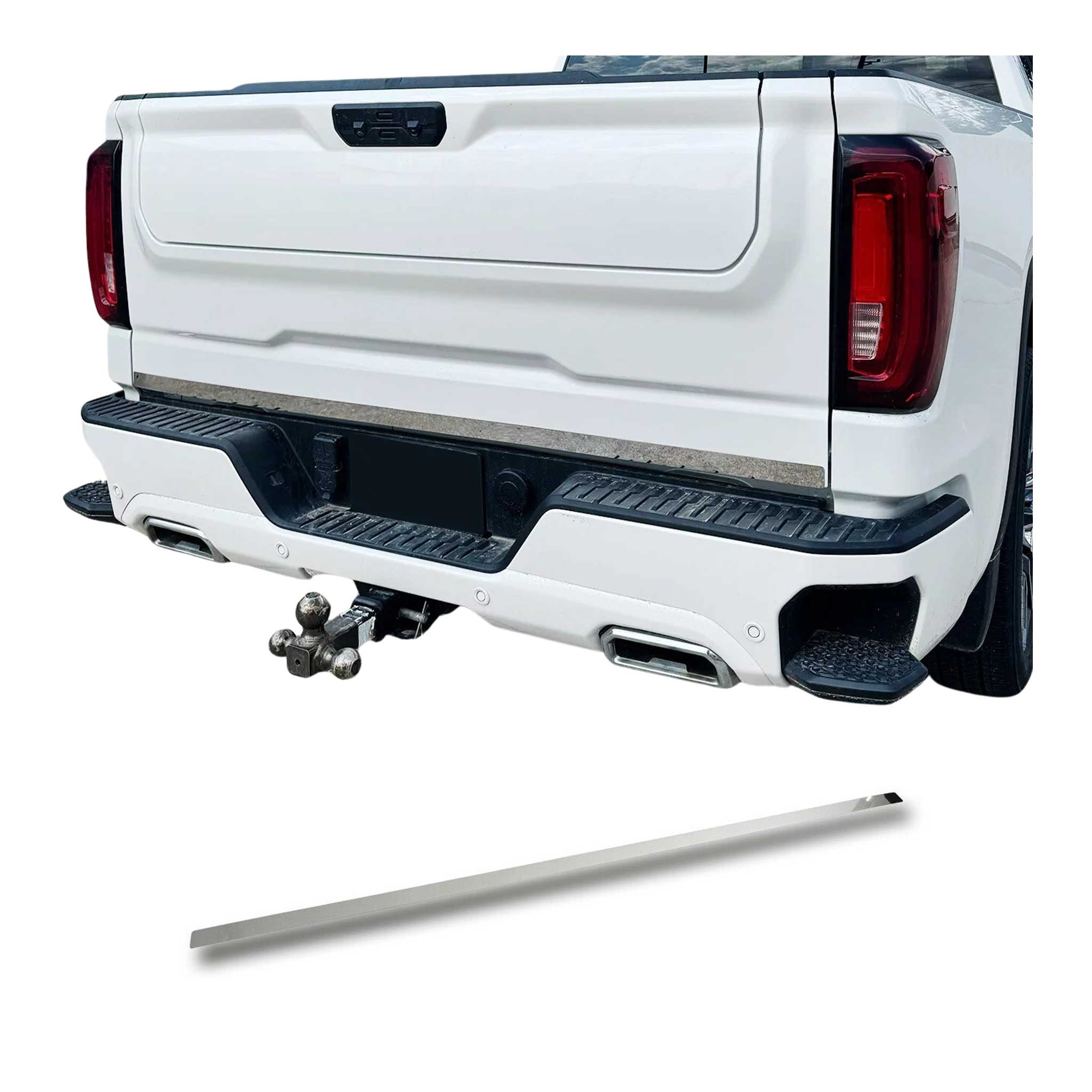 OMAC USA 2014-2019 GMC Sierra 1500/2500/3500 HD Rear Trunk Molding Trim Stainless Steel Silver 1Pc, tailgate trim