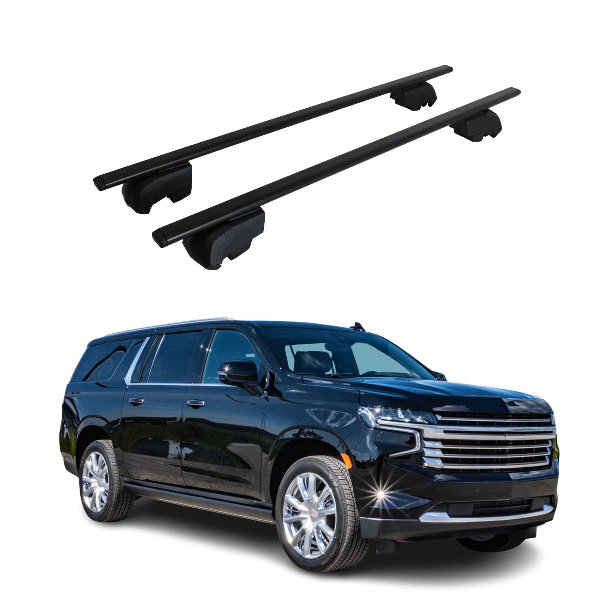 OMAC USA 2021-2026 Chevrolet Suburban Roof Rack Cross Bars Black, flush-mounted roof rails