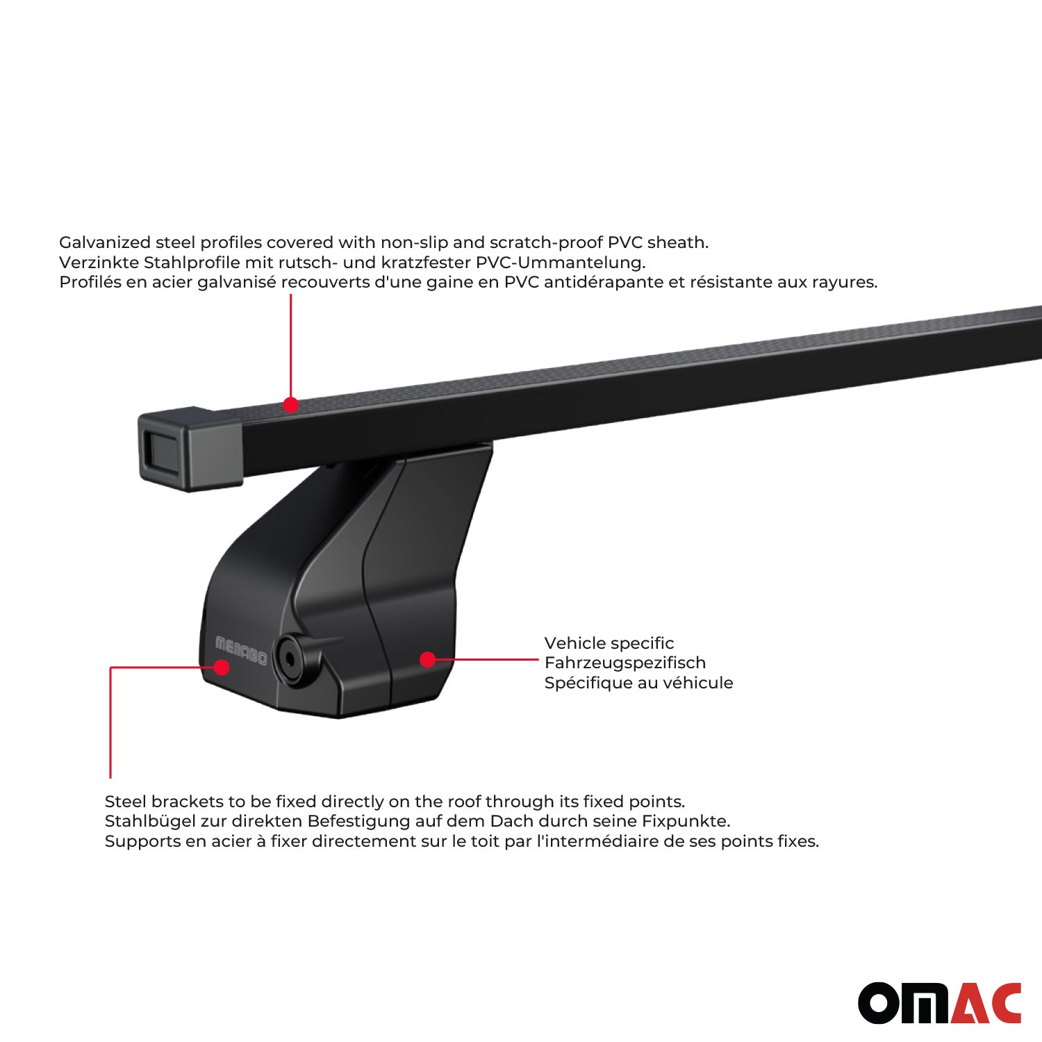 OMAC USA 2018-2024 Chevrolet Equinox Roof Rack Cross Bars Black, fixpoints, angled view