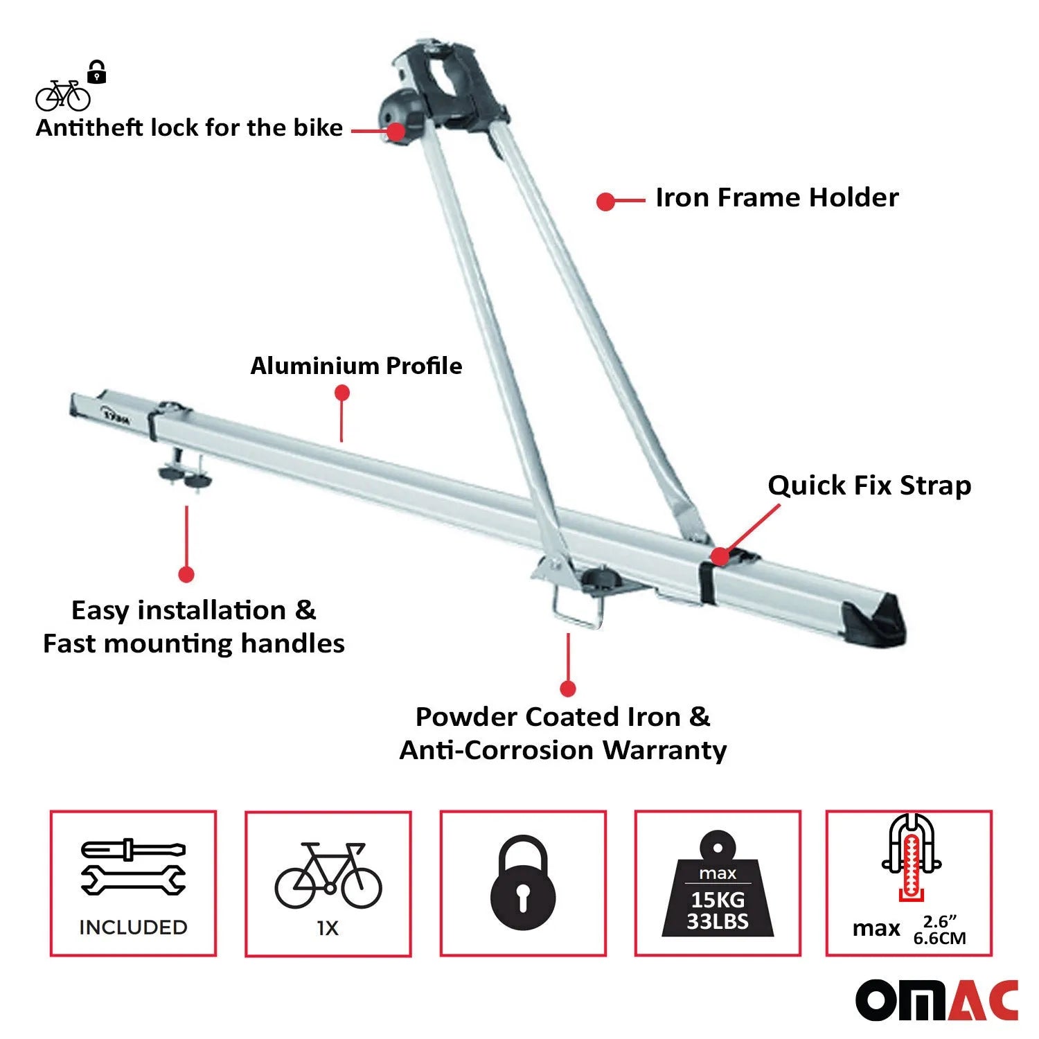 OMAC USA 2018-2024 GMC Terrain / Terrain Denali Bike Rack Carrier Roof Racks Set, roof kits, angled view