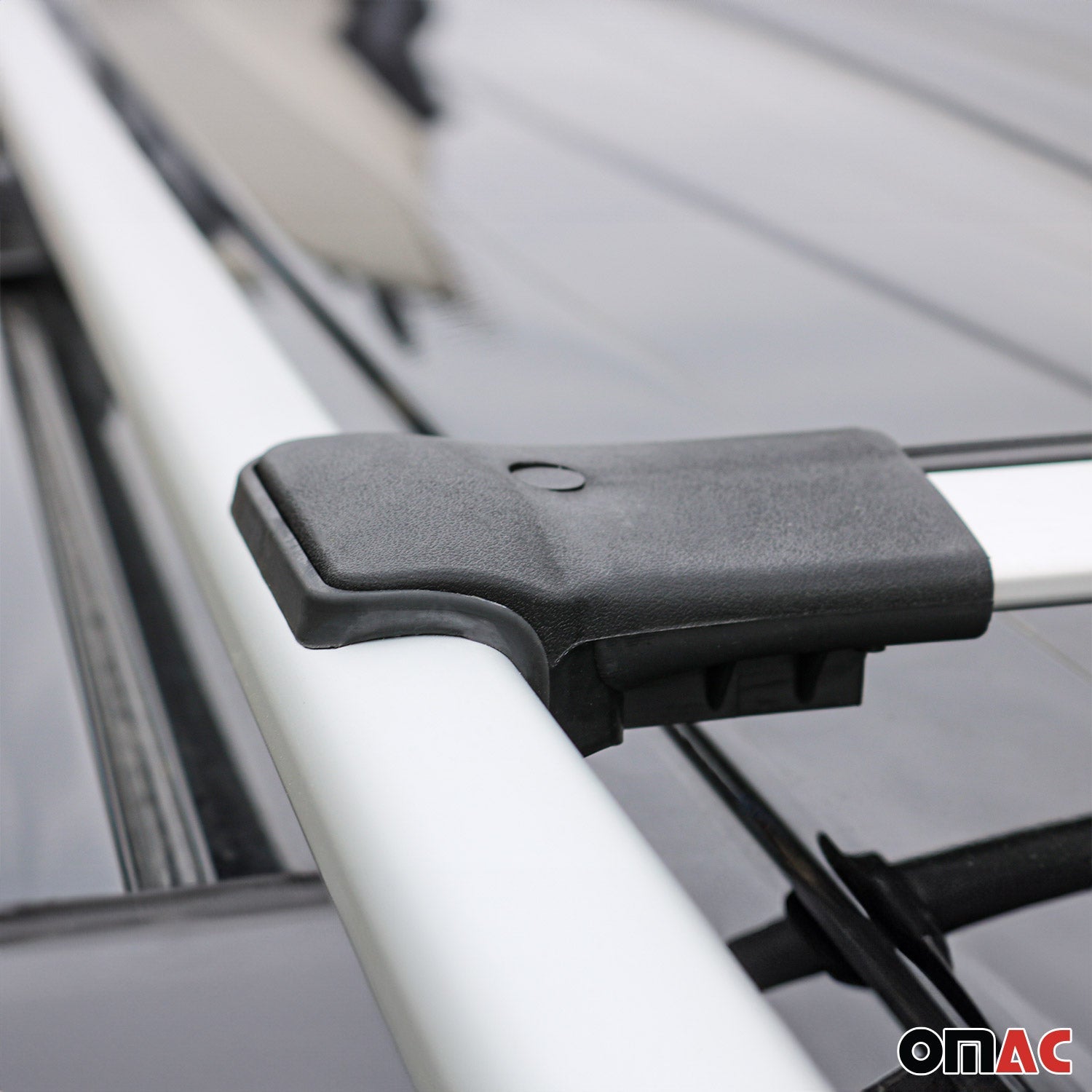 OMAC USA 2024-2026 Chevrolet Traverse Roof Rack Cross Bars Luggage Carrier Gray 2Pcs, raised roof rails, reverse view
