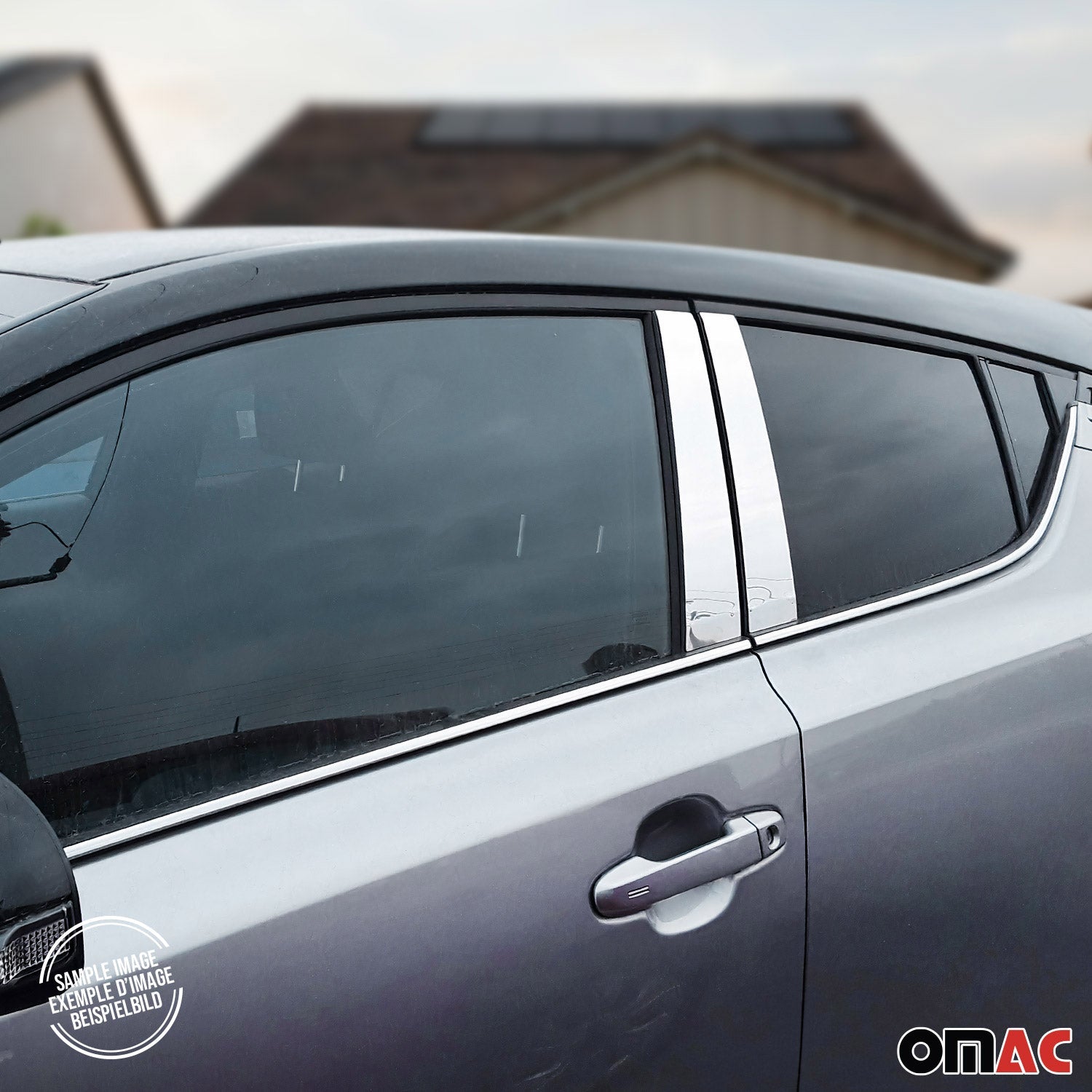 OMAC USA 2007-2014 Cadillac Escalade Window B Pillar Posts Door Trim Steel Silver 4x, close-up detail