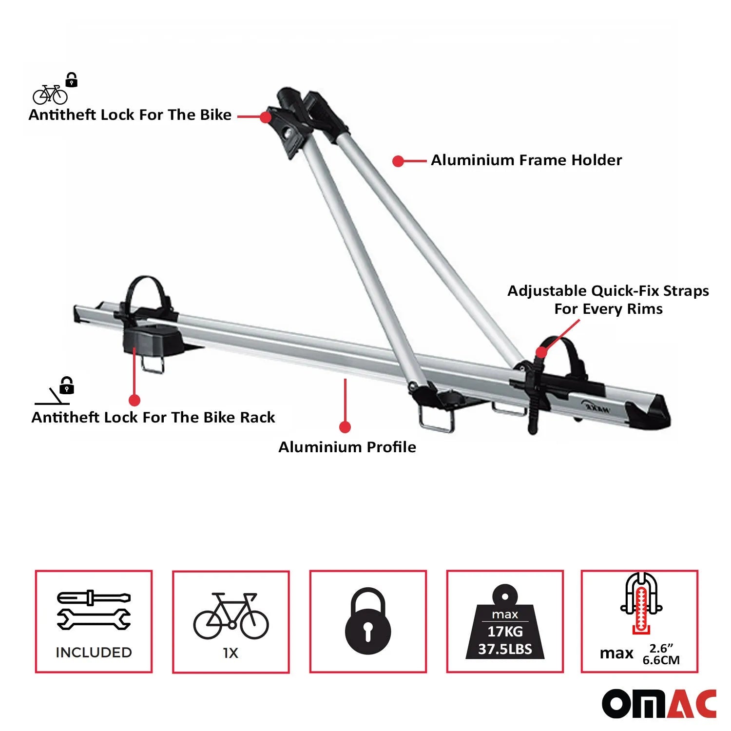 OMAC USA 2018-2024 GMC Terrain / Terrain Denali Bike Rack Carrier Roof Racks Set, roof kits, angled view