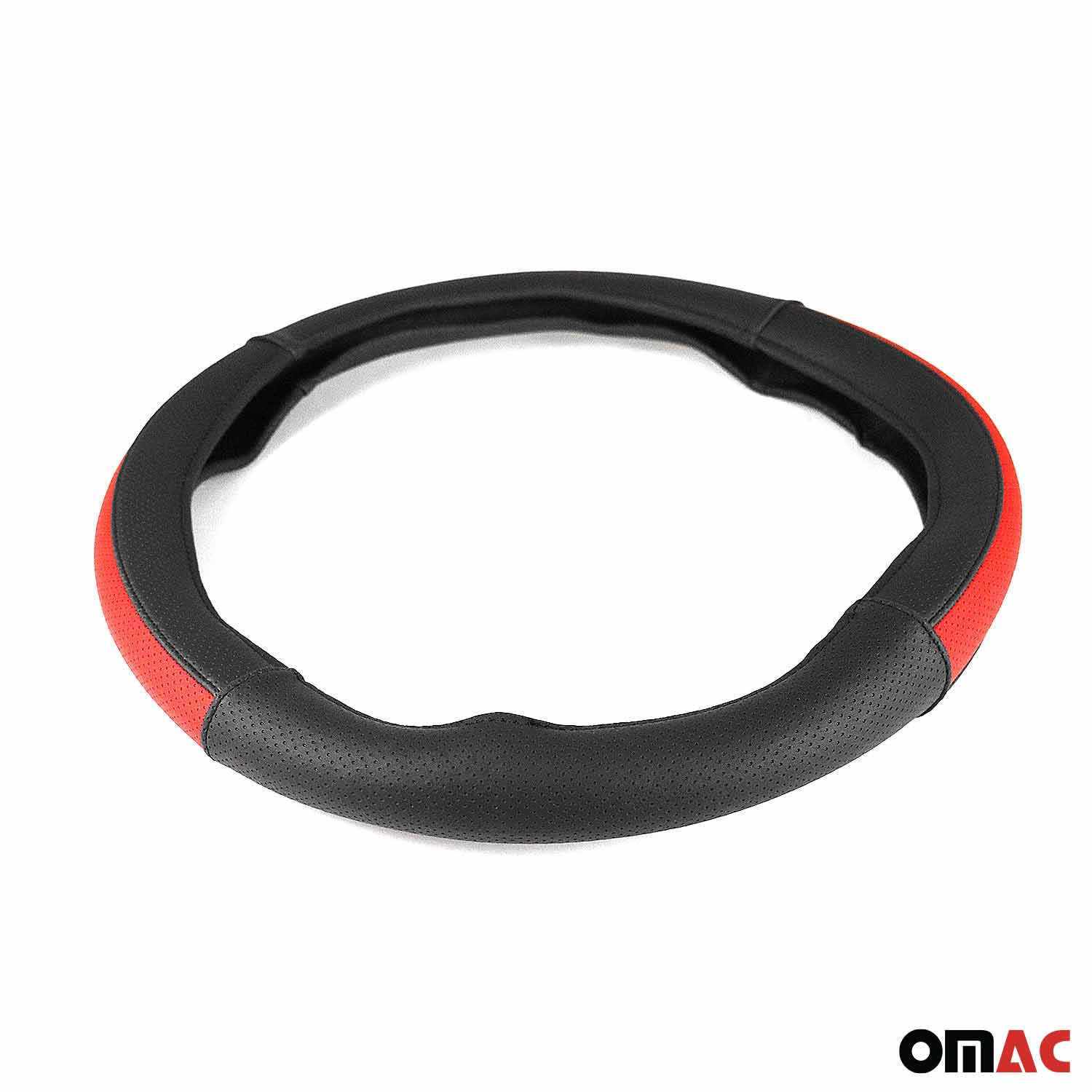 OMAC USA 14.5-15.5’’ Steering Wheel Cover Half Moon Red Leather Anti-slip Breathable, top view